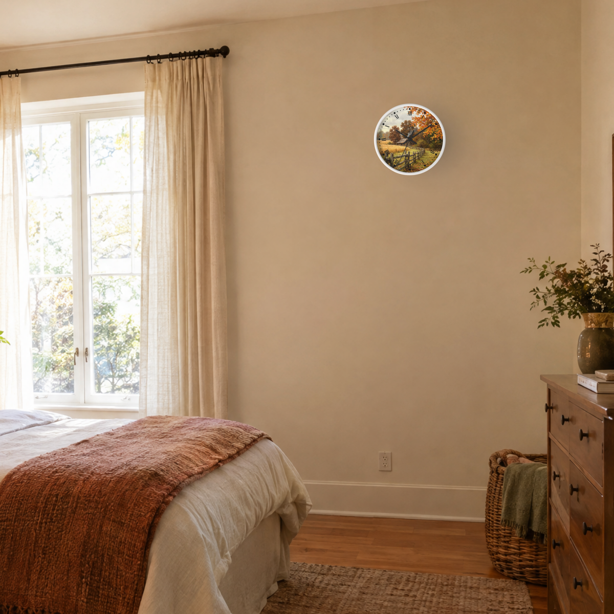 Autumn Countryside Farmhouse Cabin Wall Clock