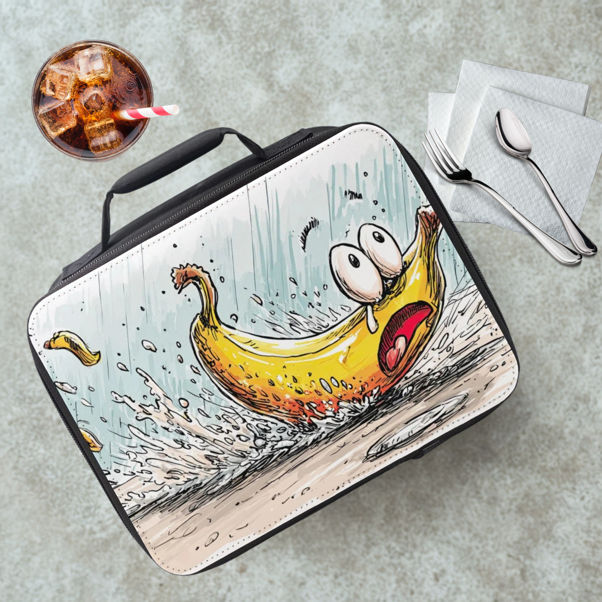 Banana Slipping & Sliding Insulated Lunch Bag - Cartoon Art Lunchbox