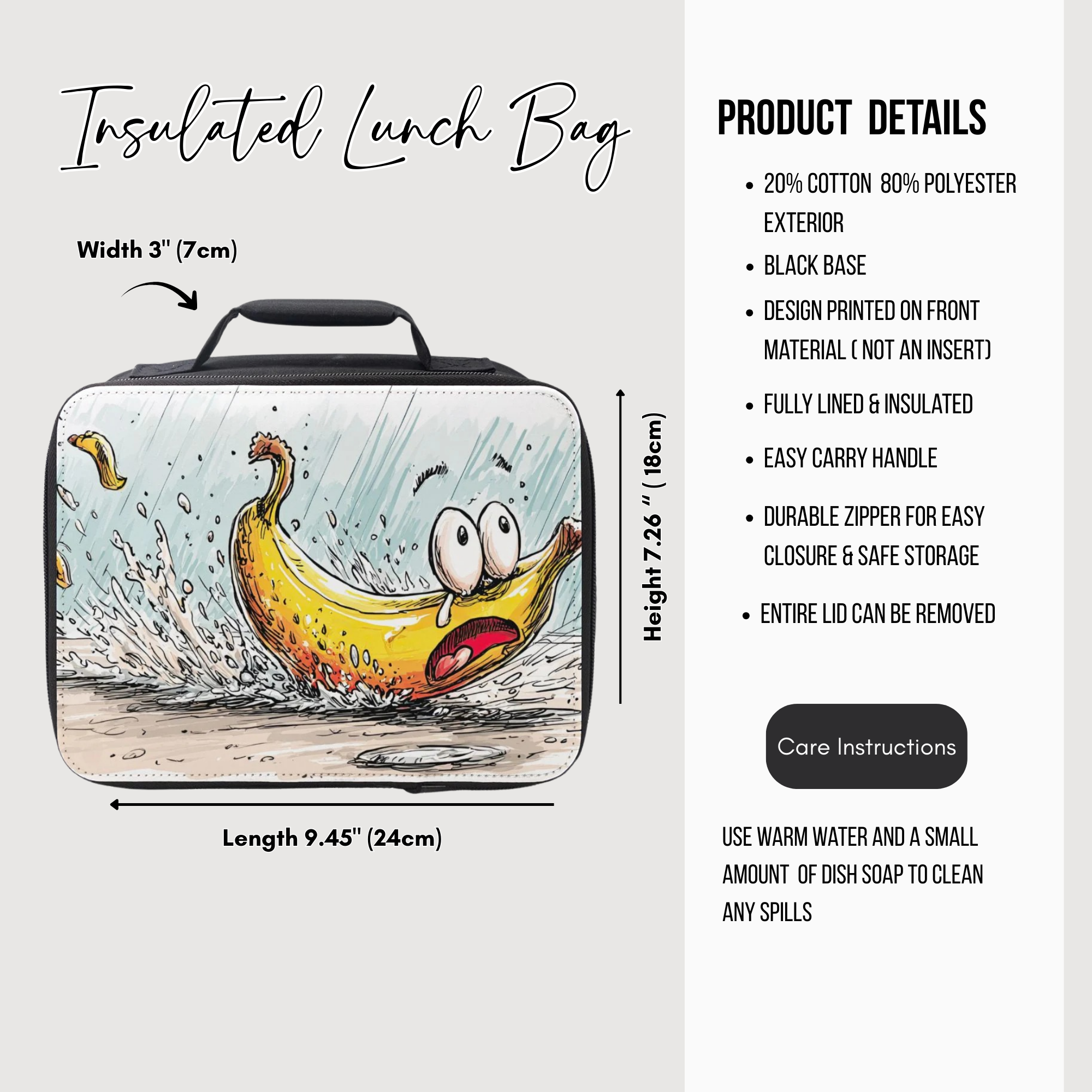 Banana Slipping & Sliding Insulated Lunch Bag - Cartoon Art Lunchbox