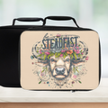 insulated lunch bag with bull design and 'be steadfast' text
