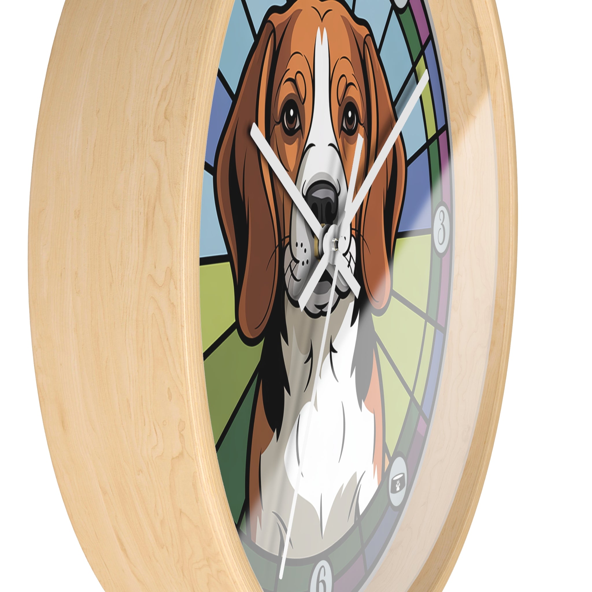 Wall clock with a Beagle dog design on a colorful background