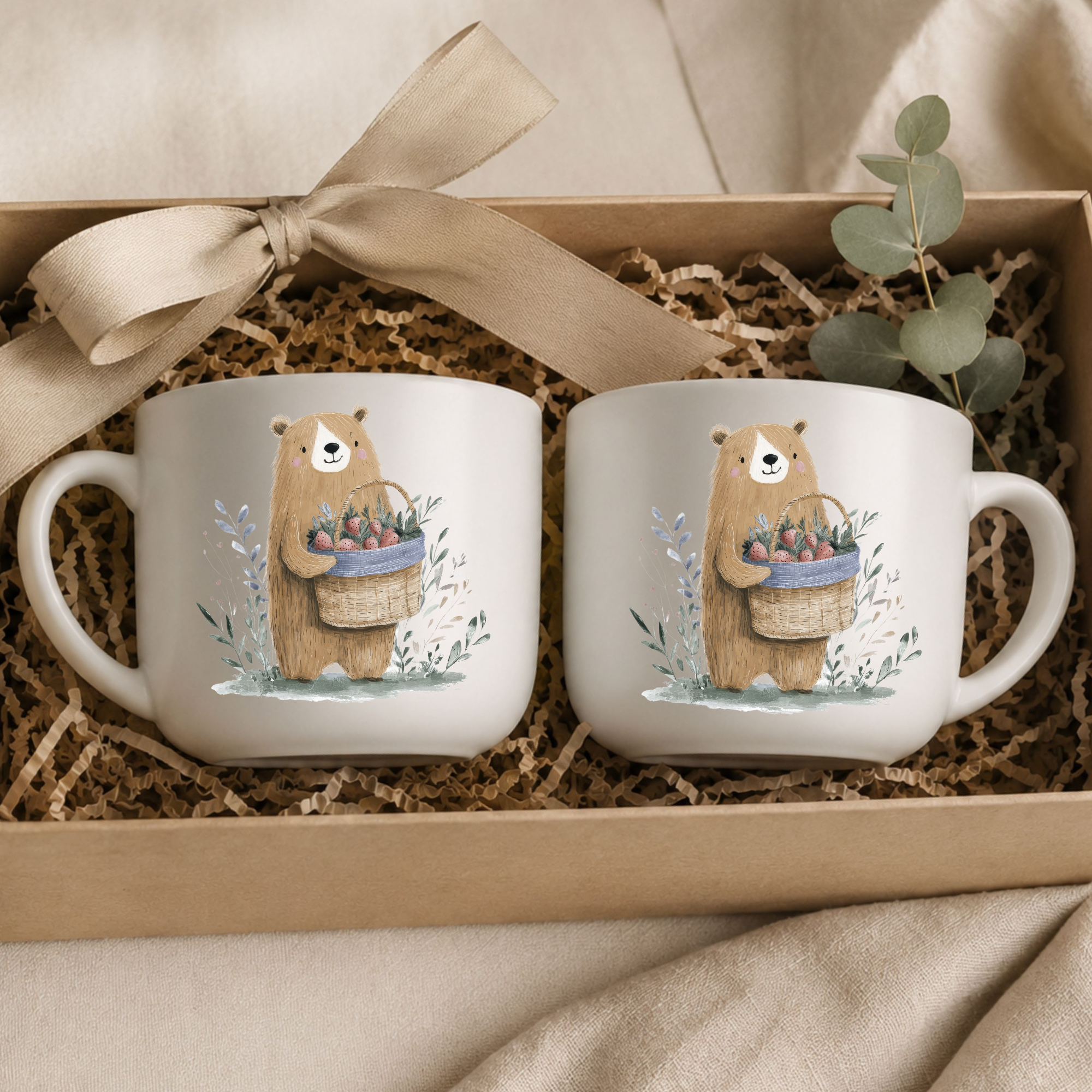 25oz Ceramic Latte Mug — Bear with Strawberries