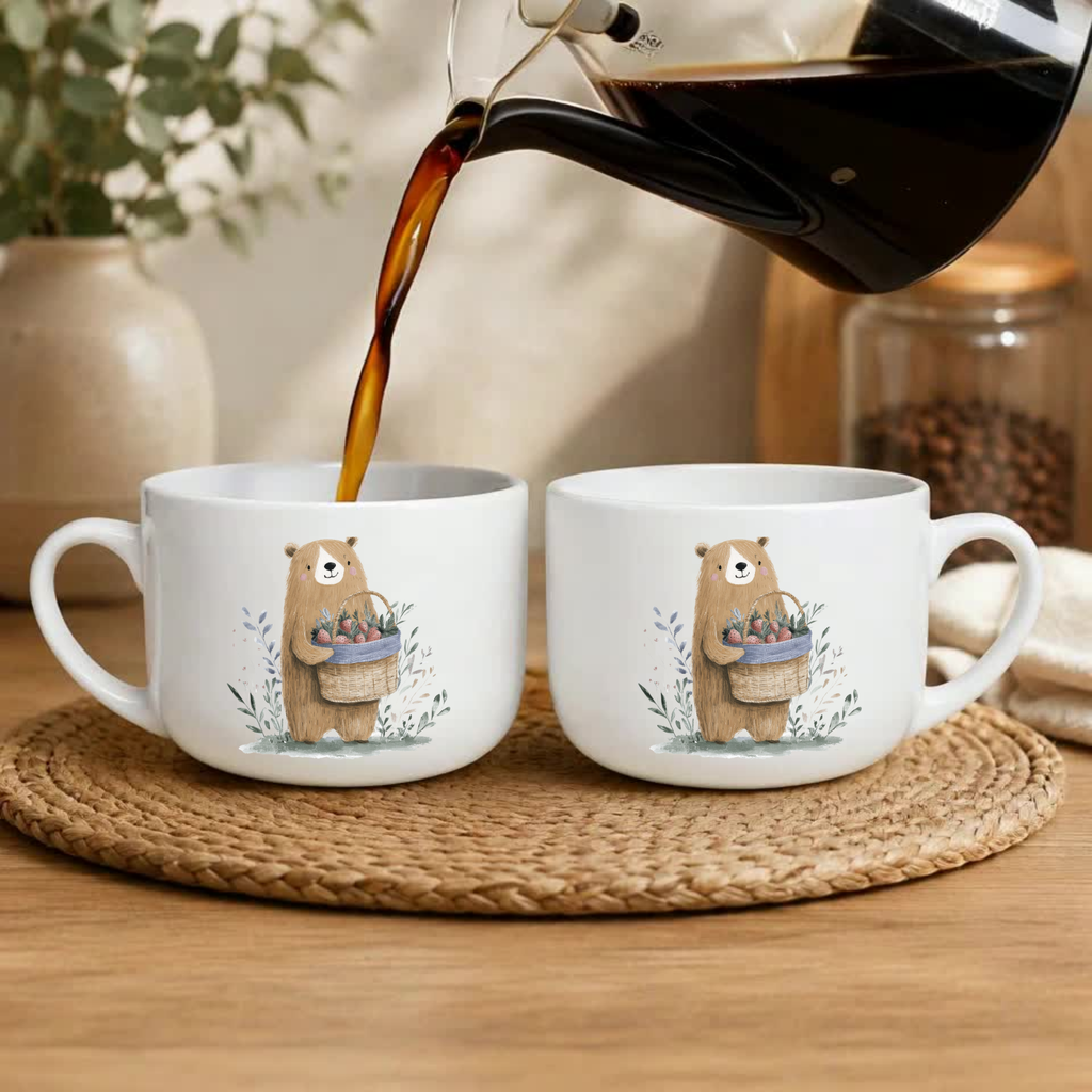 25oz Ceramic Latte Mug — Bear with Strawberries