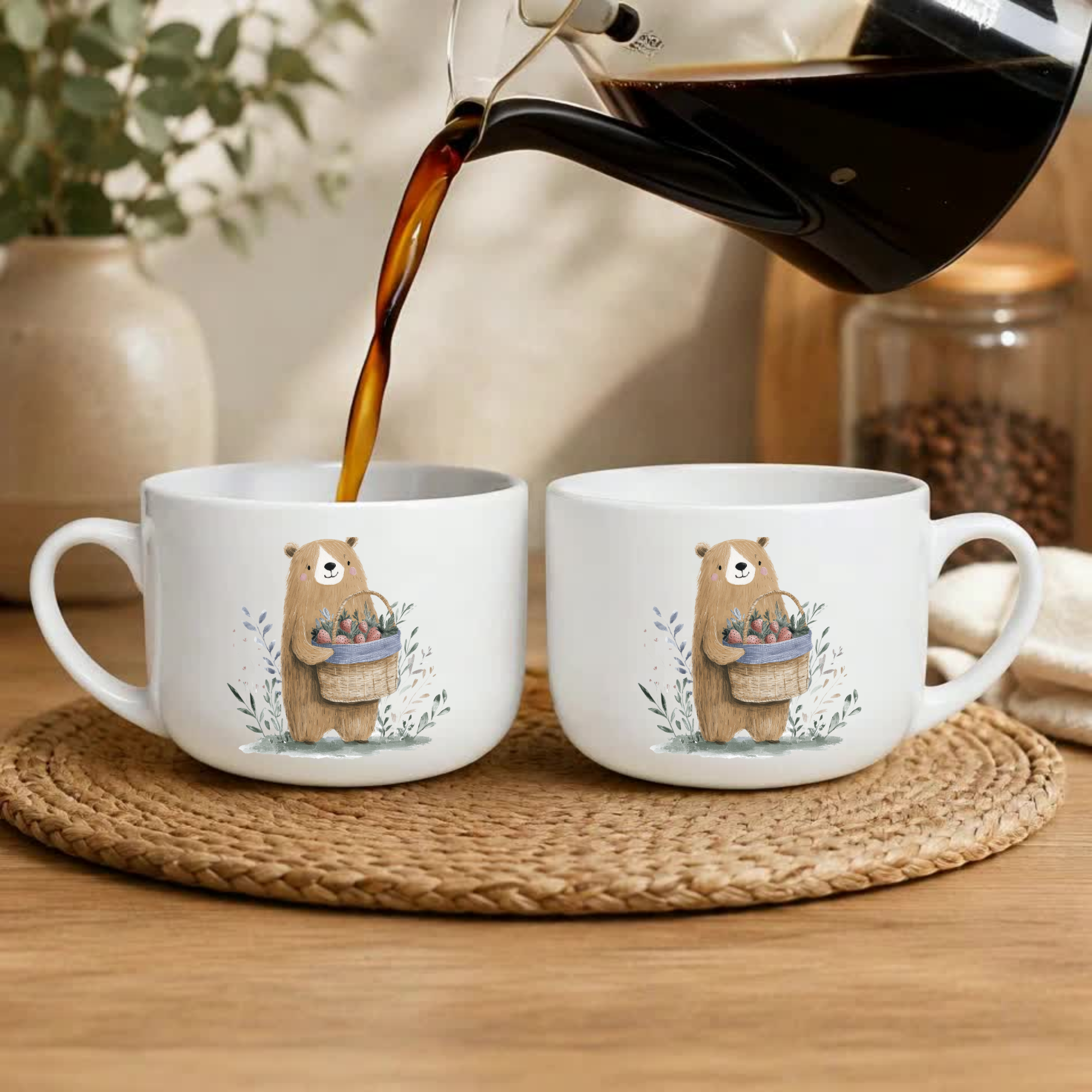 25oz Ceramic Latte Mug — Bear with Strawberries