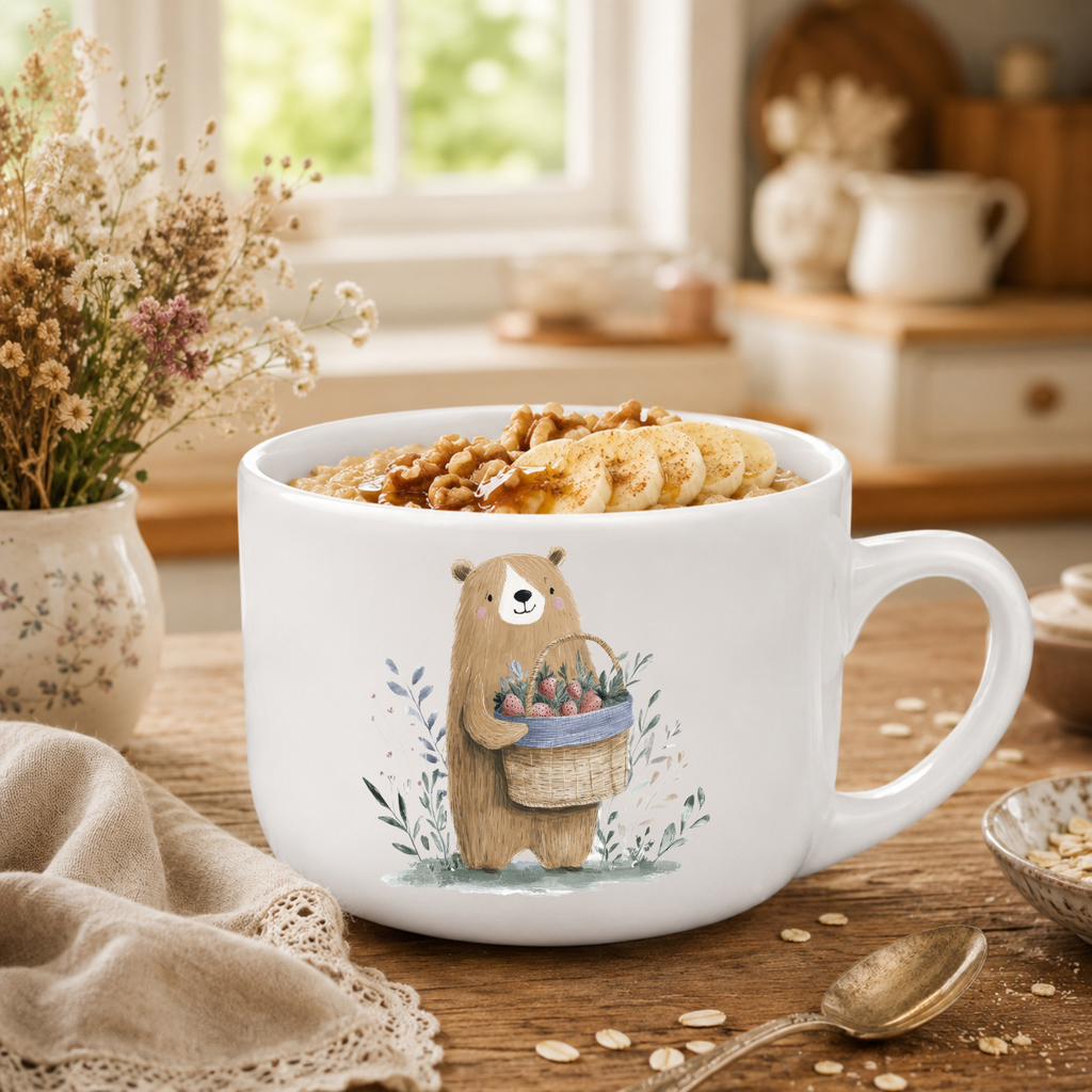 25oz Ceramic Latte Mug — Bear with Strawberries