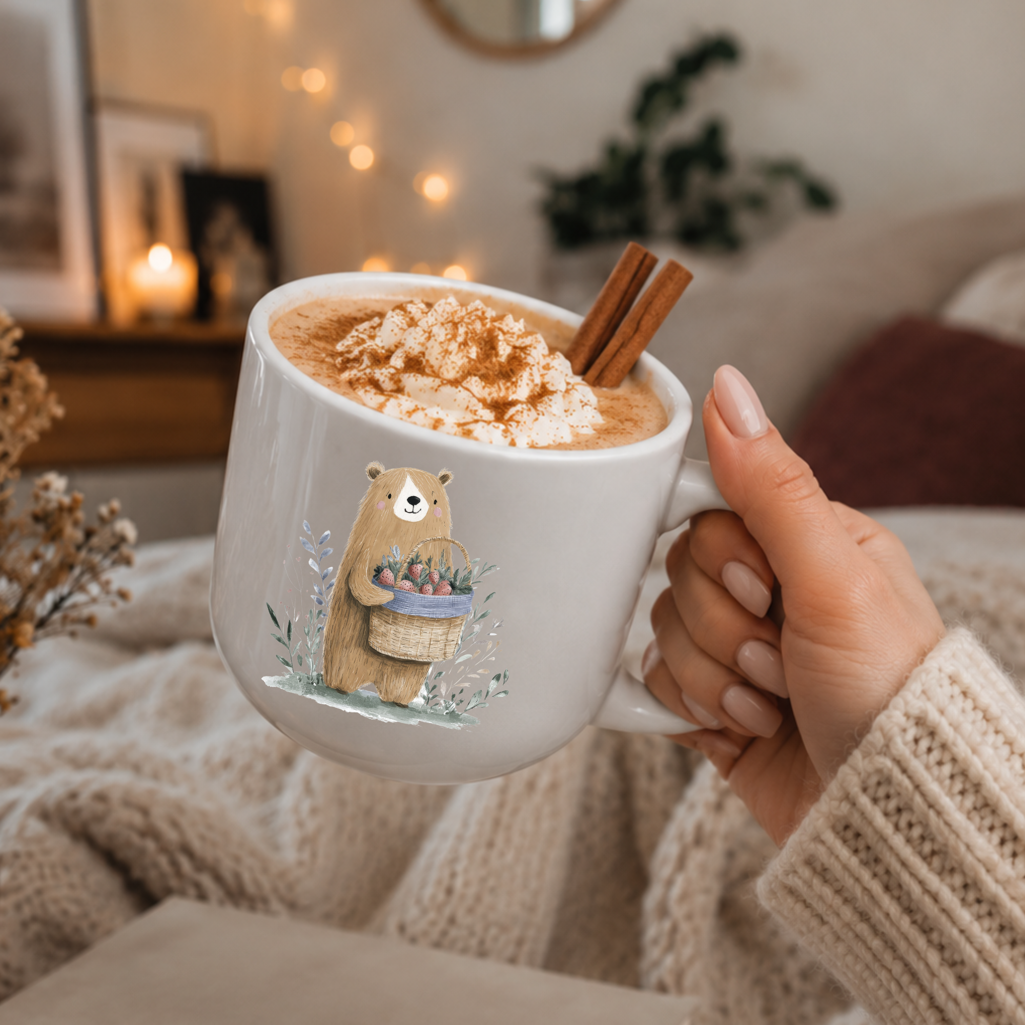 25oz Ceramic Latte Mug — Bear with Strawberries