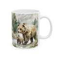 Mug with a design of a bear and cub in a natural setting