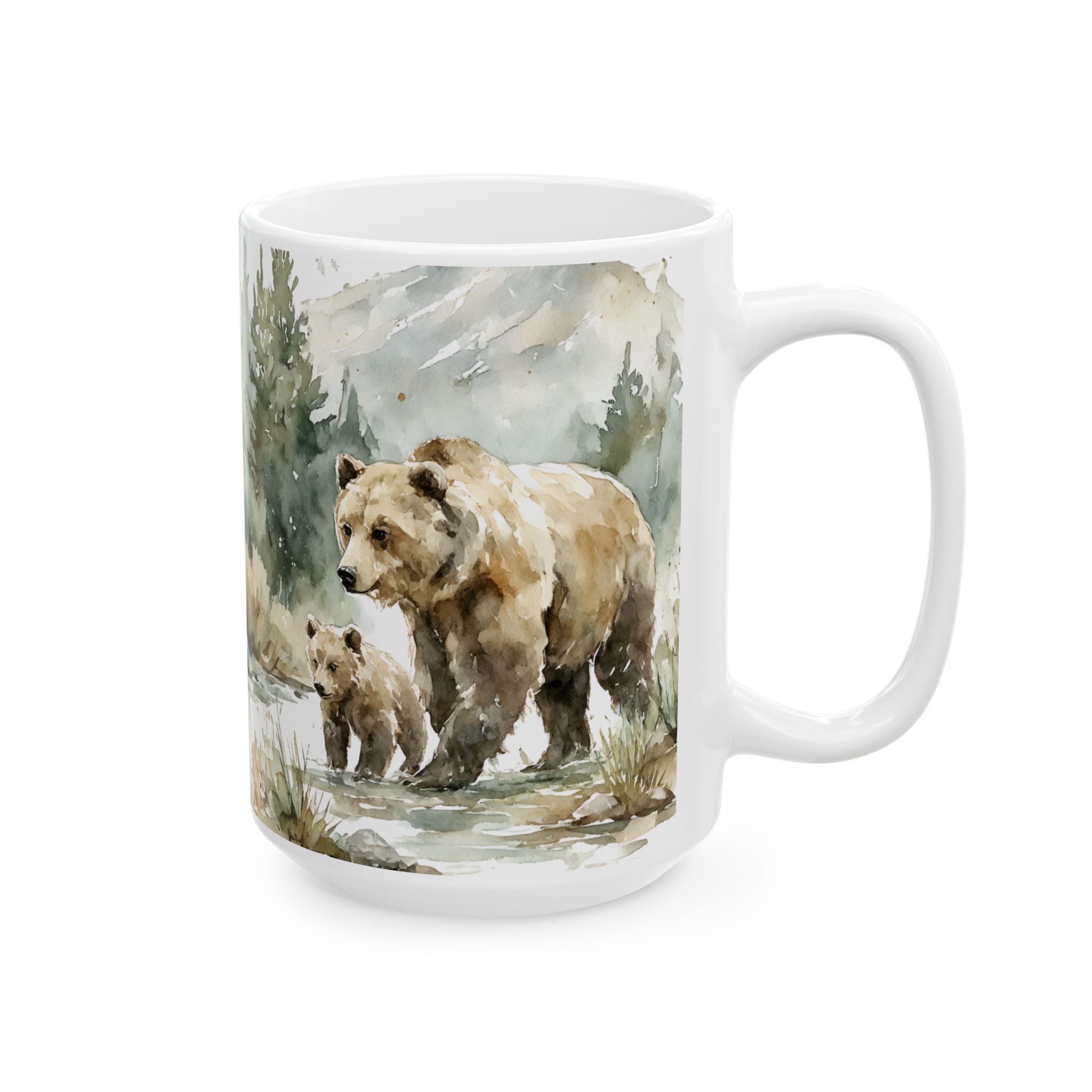 Mug with bear and cub design on a white background