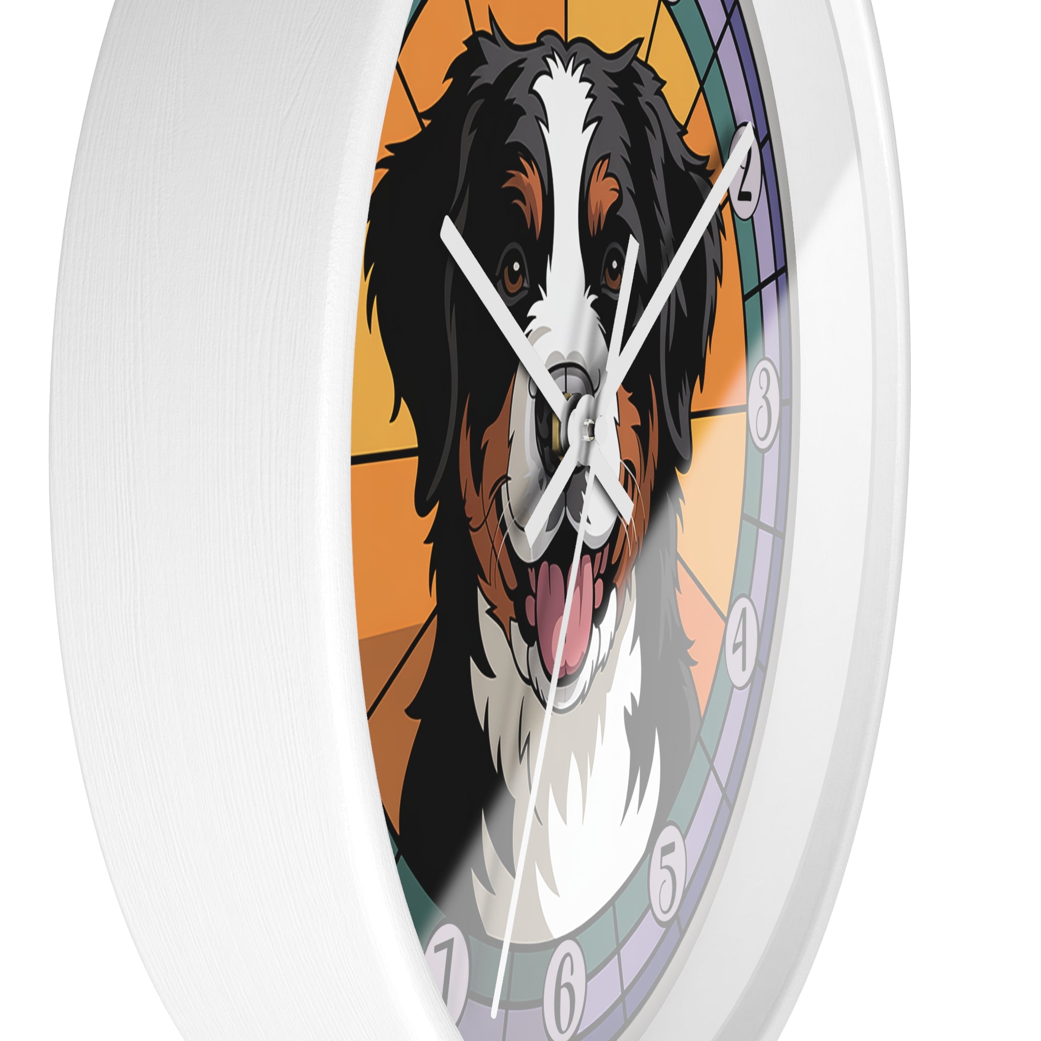 Wall clock with a dog design on an orange background