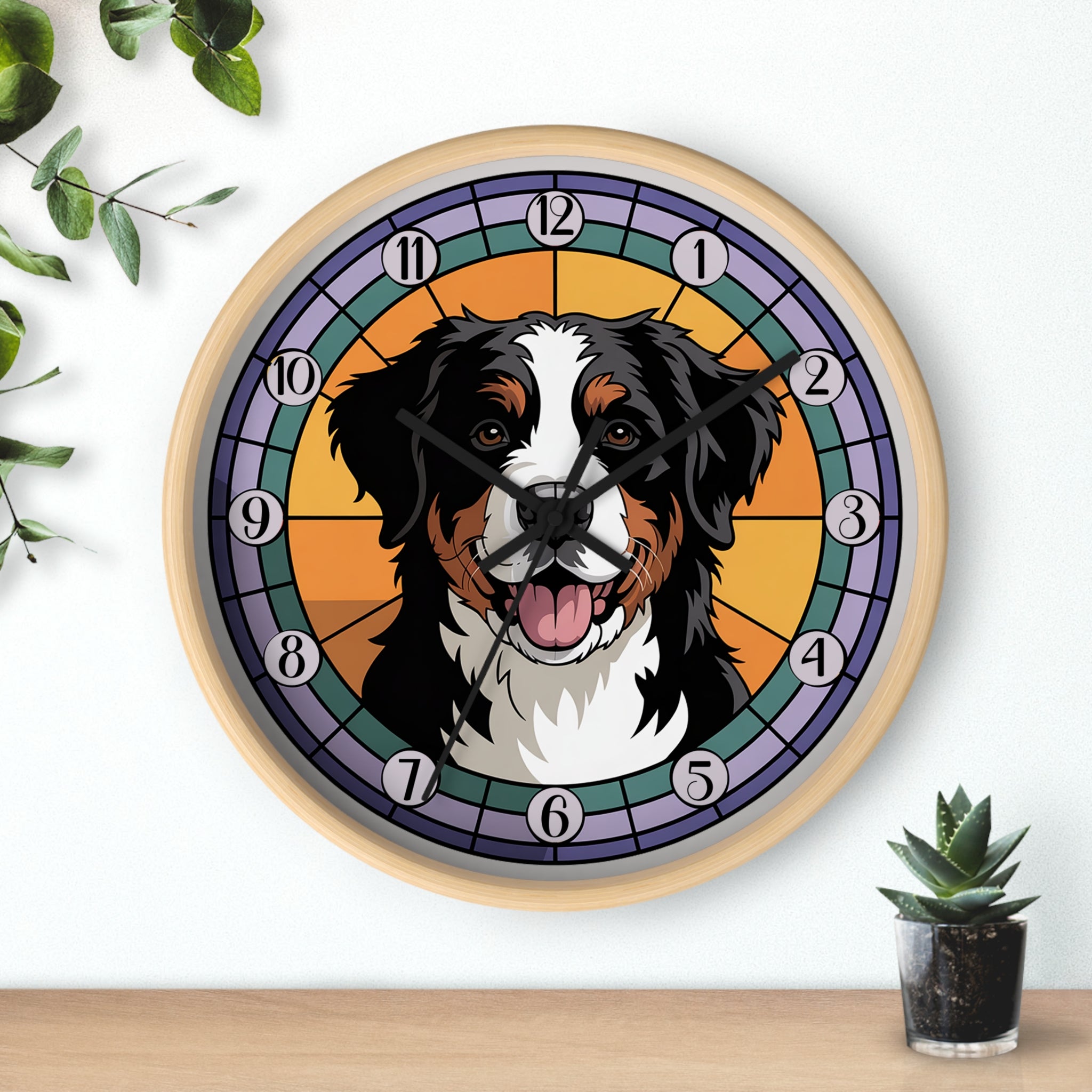 Wall clock with a dog's face design on a white background