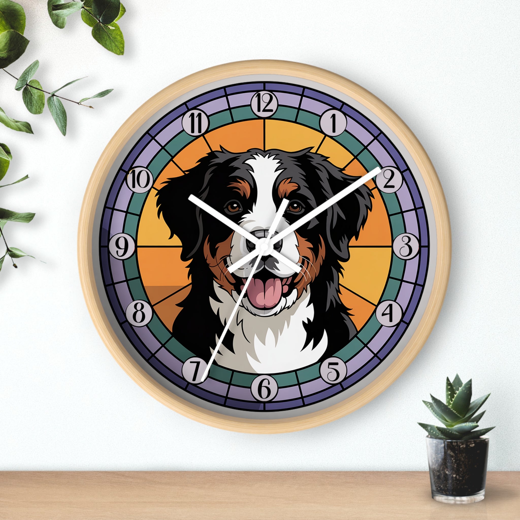 Wall clock with a dog's face design on a white background