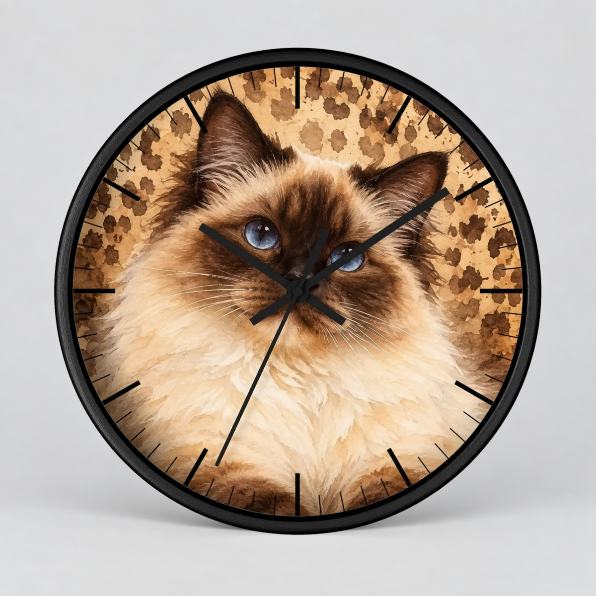 Cheetah Print Birman Cat Wood Wall Clock