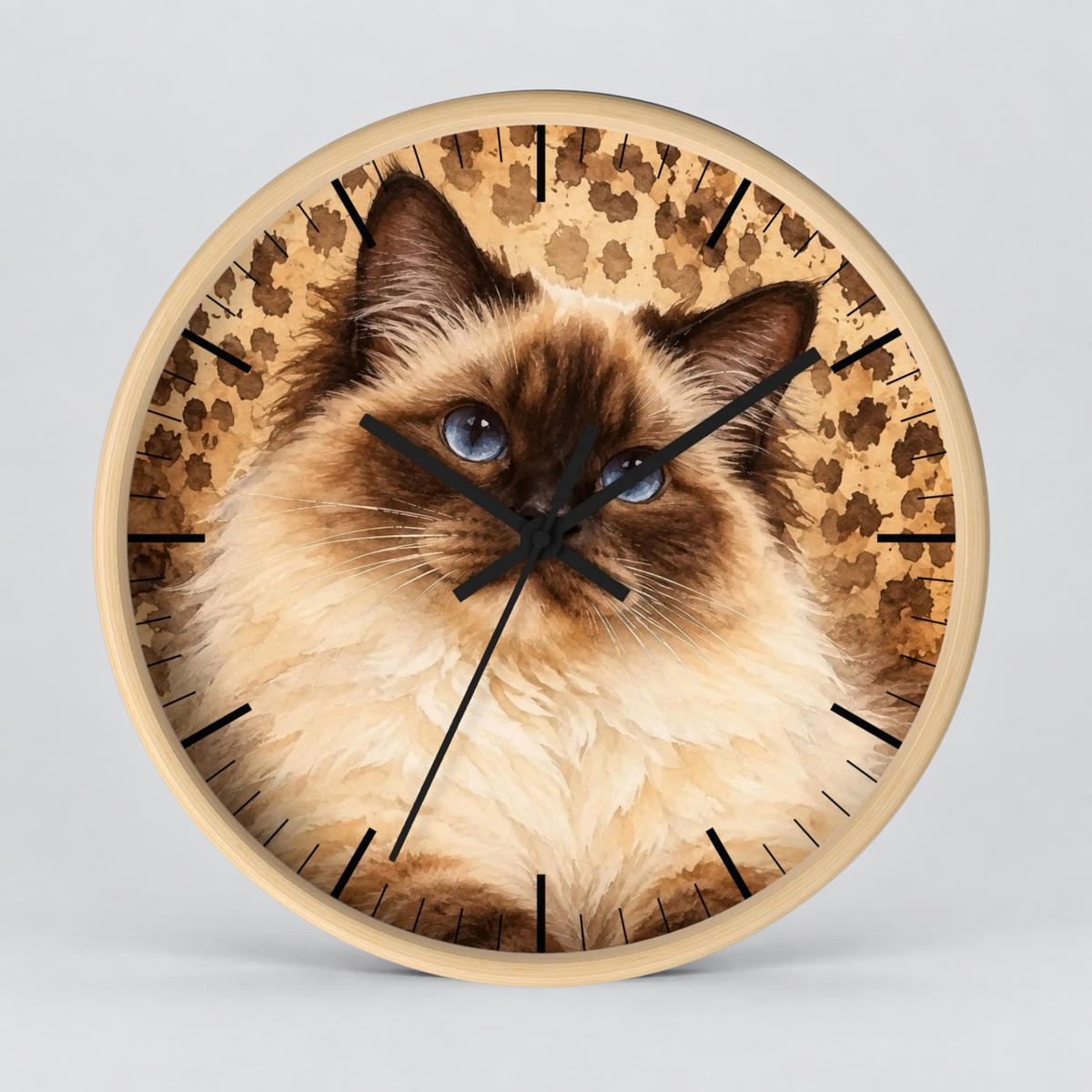 Cheetah Print Birman Cat Wood Wall Clock