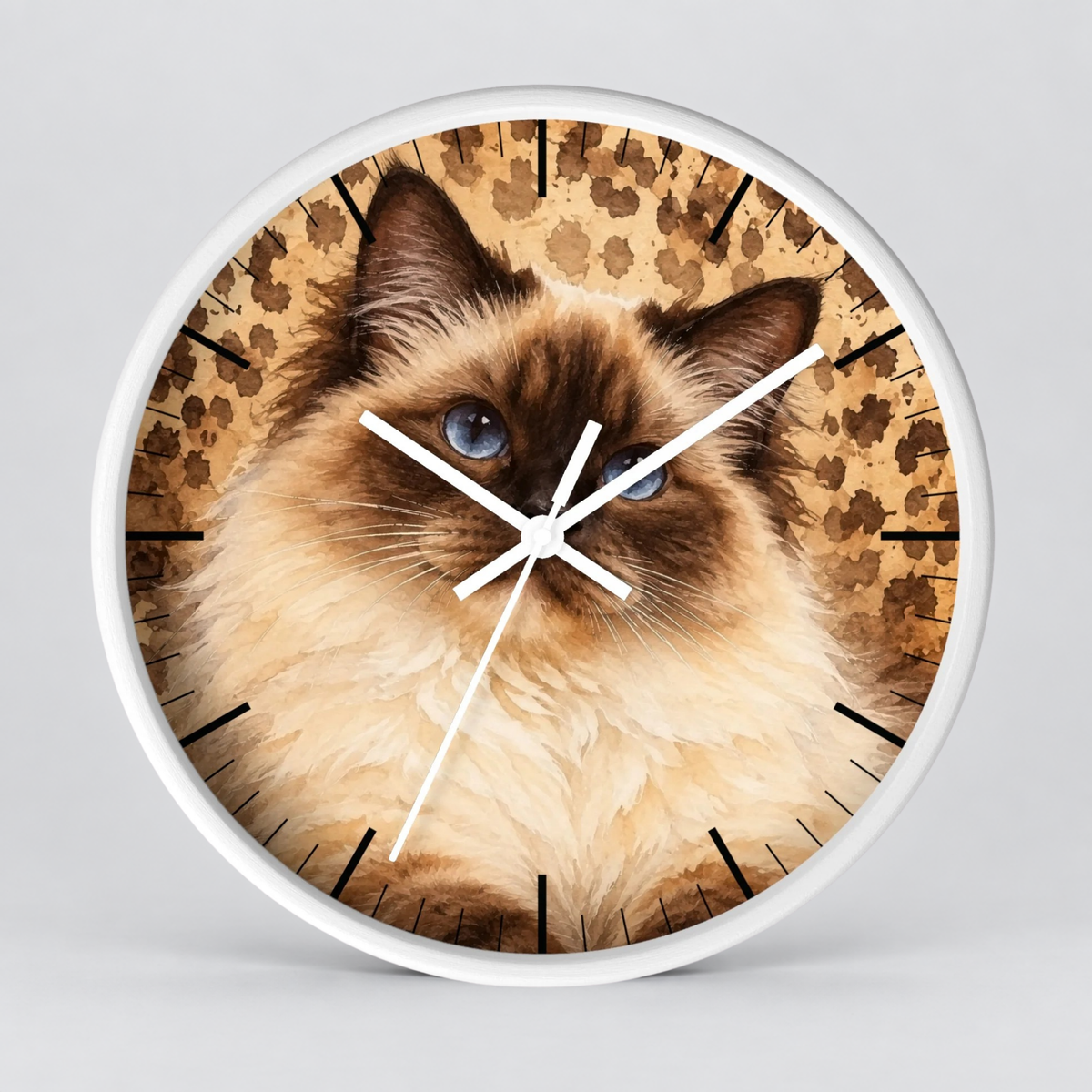 Cheetah Print Birman Cat Wood Wall Clock