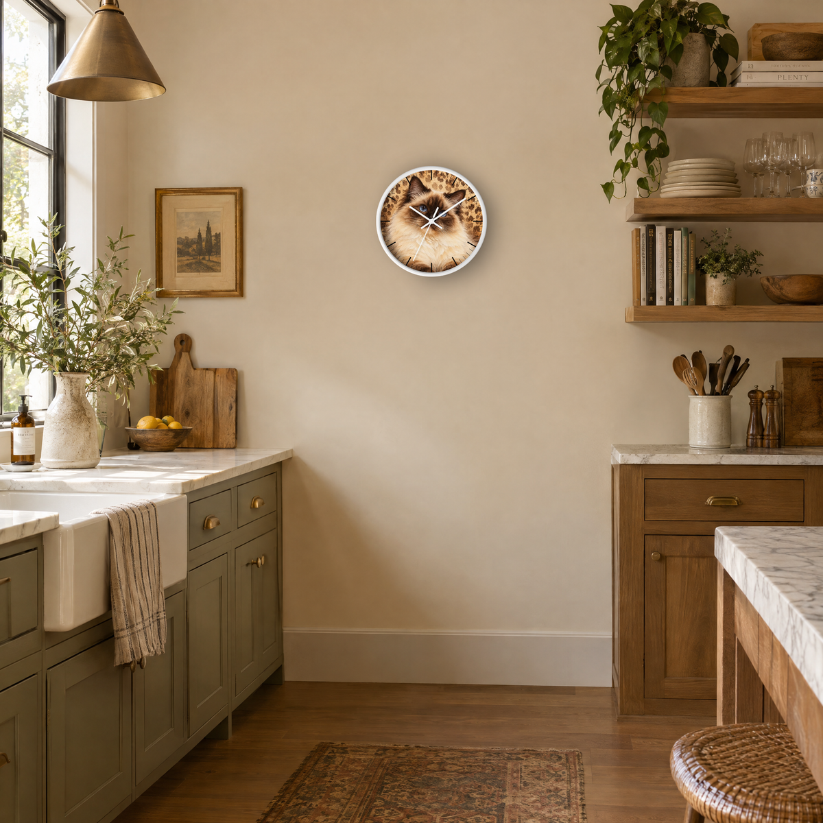 Cheetah Print Birman Cat Wood Wall Clock