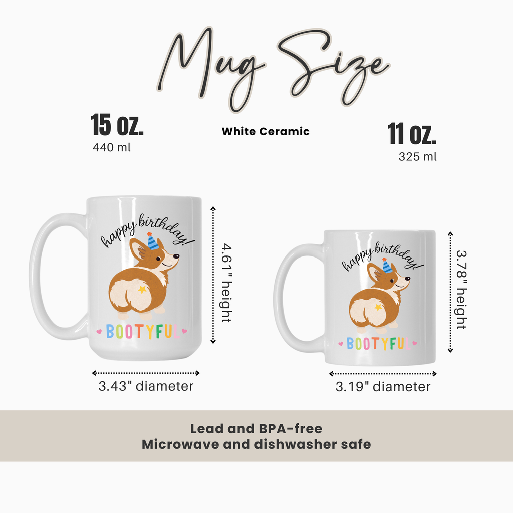Mug size comparison chart with two mugs and measurements on a white background