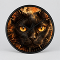 Watercolor Black Cat Wood Wall Clock - Cheetah Print Background