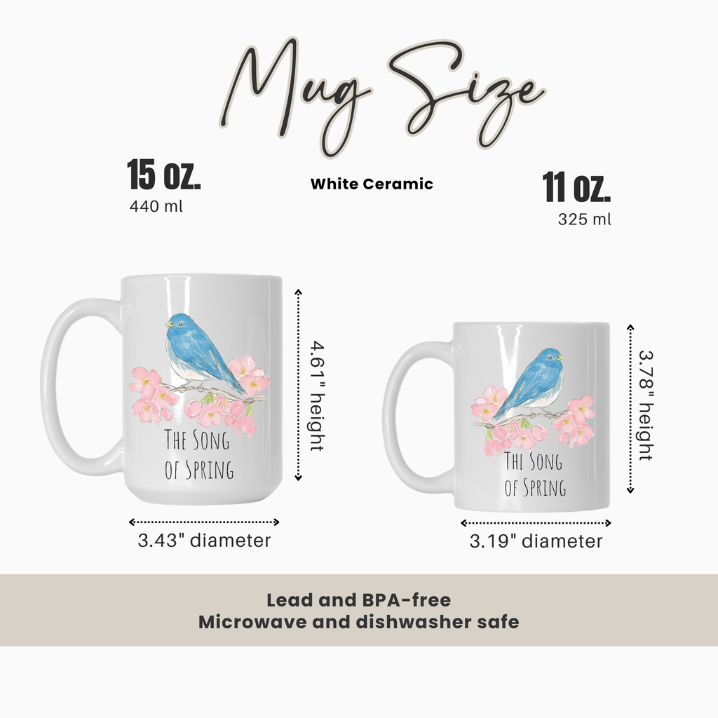 Mug size comparison chart with two mugs and measurements on a white background