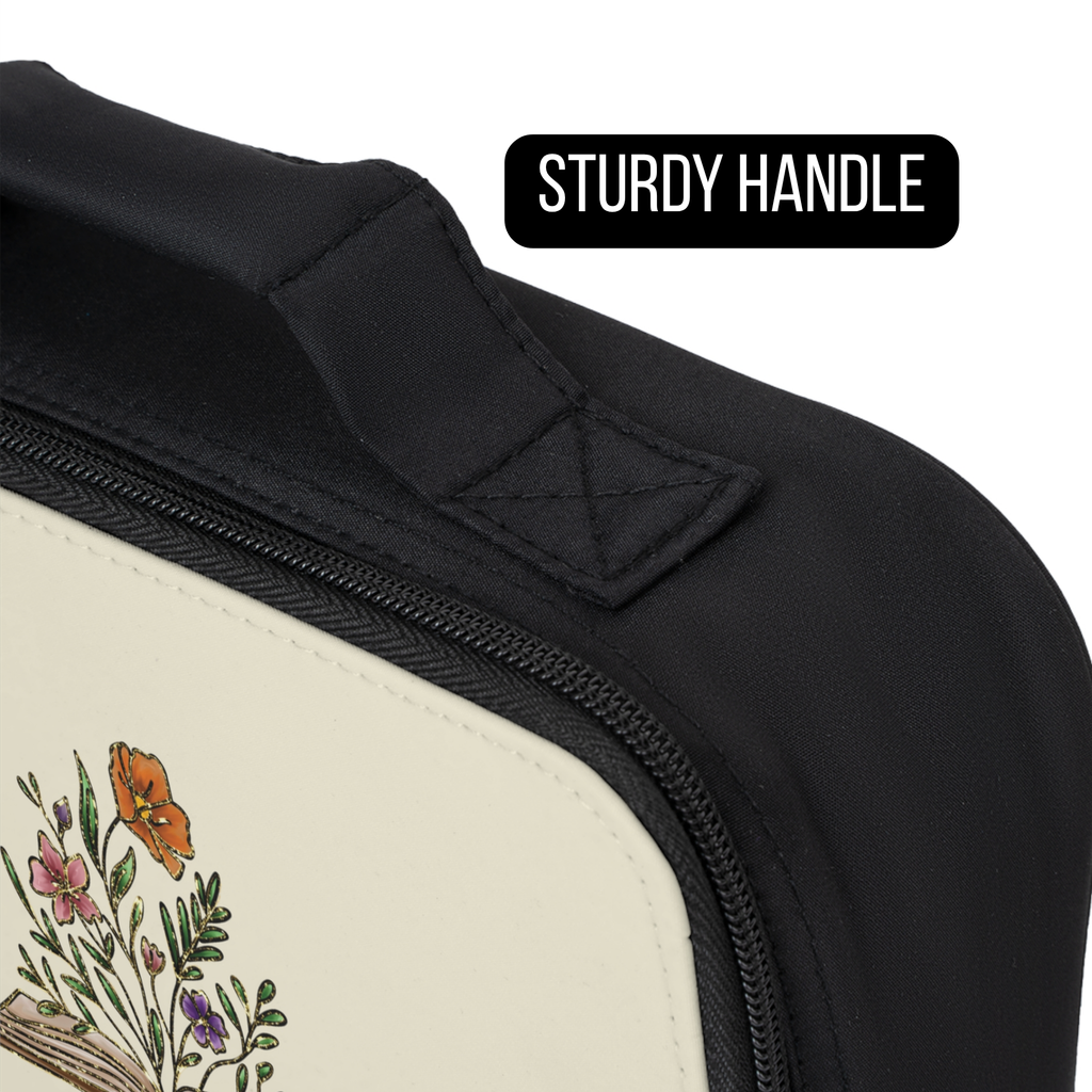 Close-up of a bag with floral design and 'Sturdy Handle' text