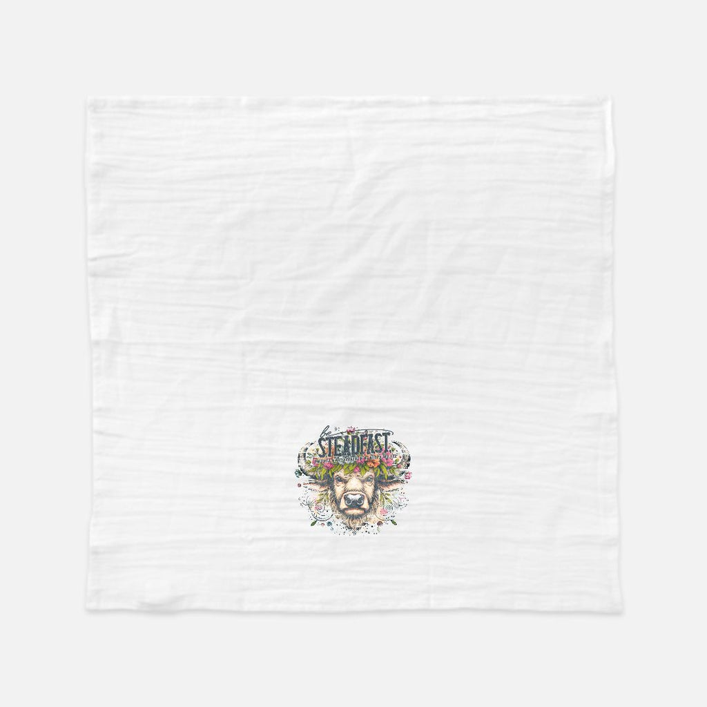 White tea towel with a buffalo graphic and text on a white background