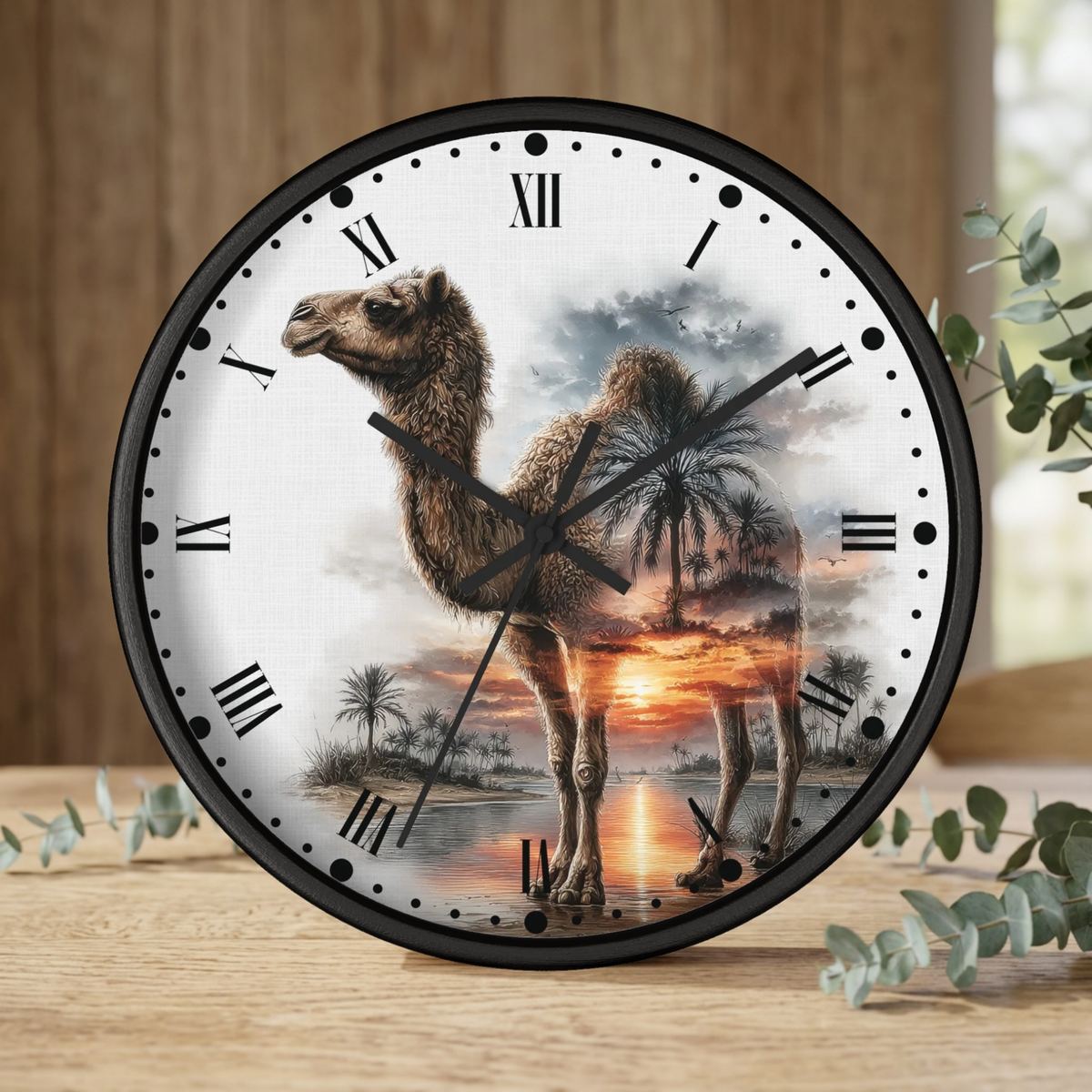 Camel Sunset Wall Clock — Desert Oasis Decor