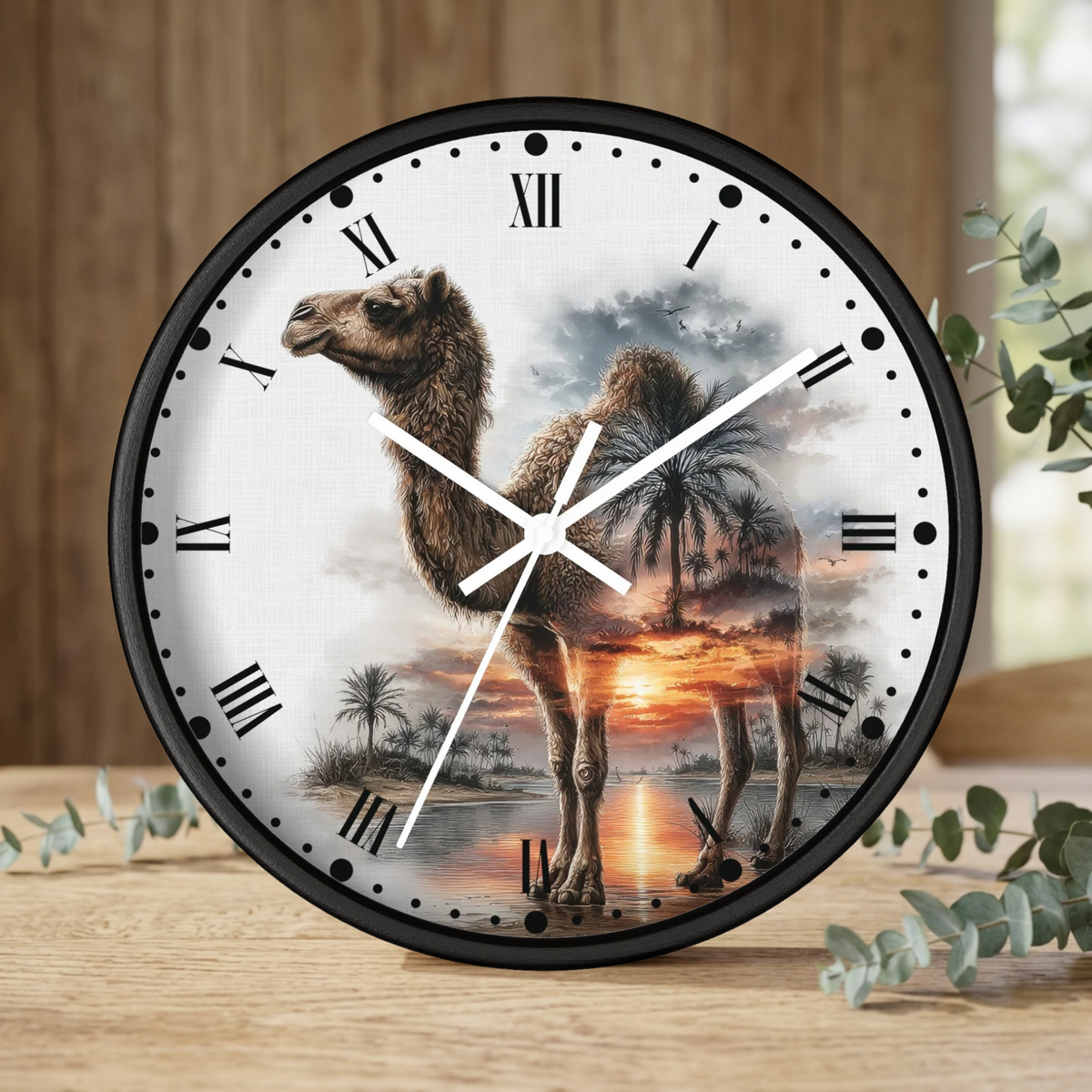 Camel Sunset Wall Clock — Desert Oasis Decor