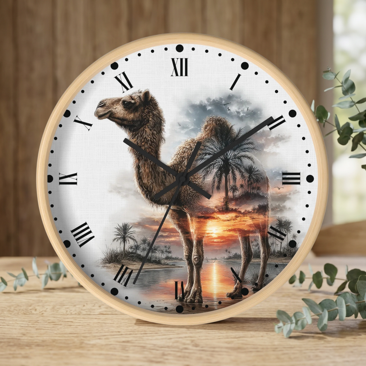 Camel Sunset Wall Clock — Desert Oasis Decor