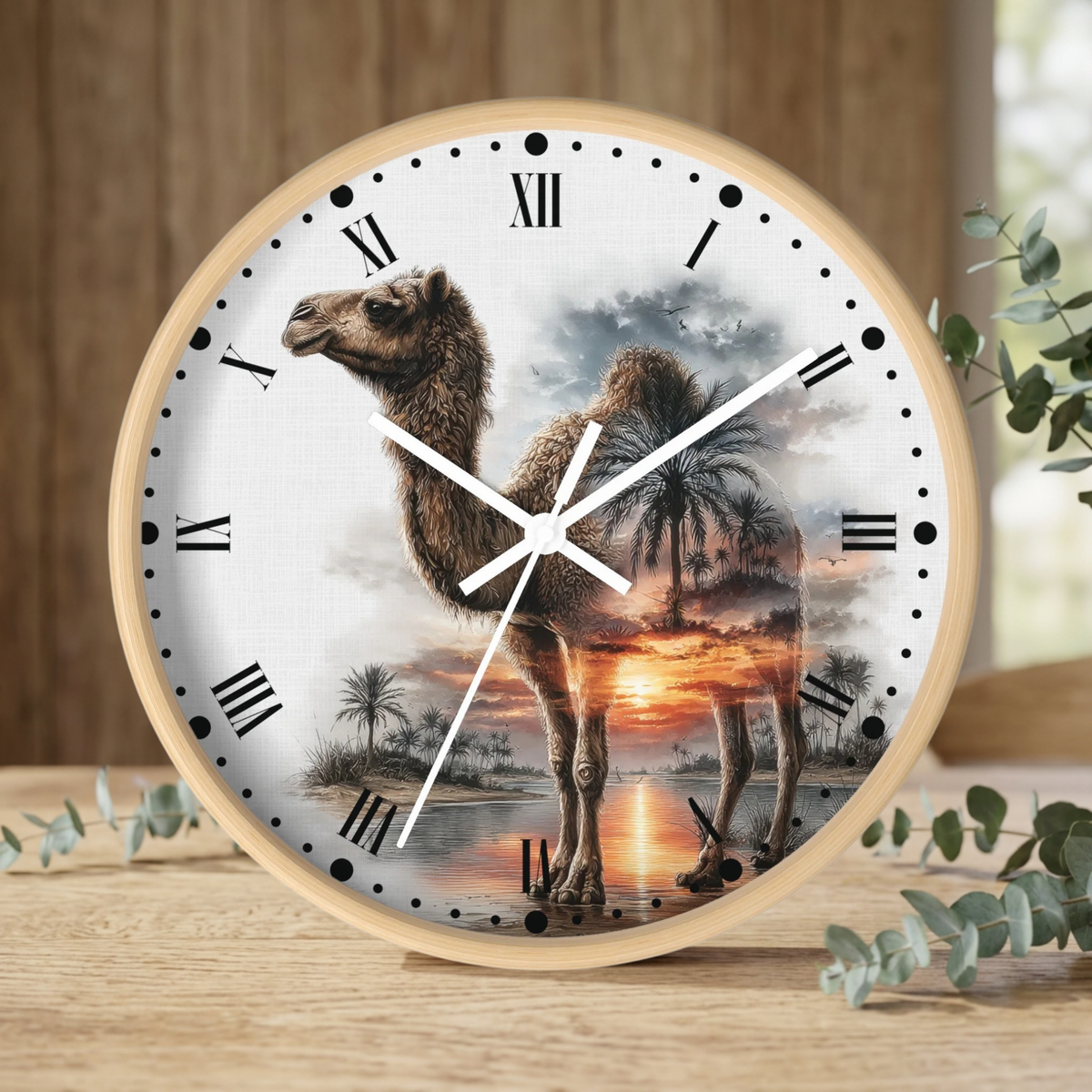 Camel Sunset Wall Clock — Desert Oasis Decor