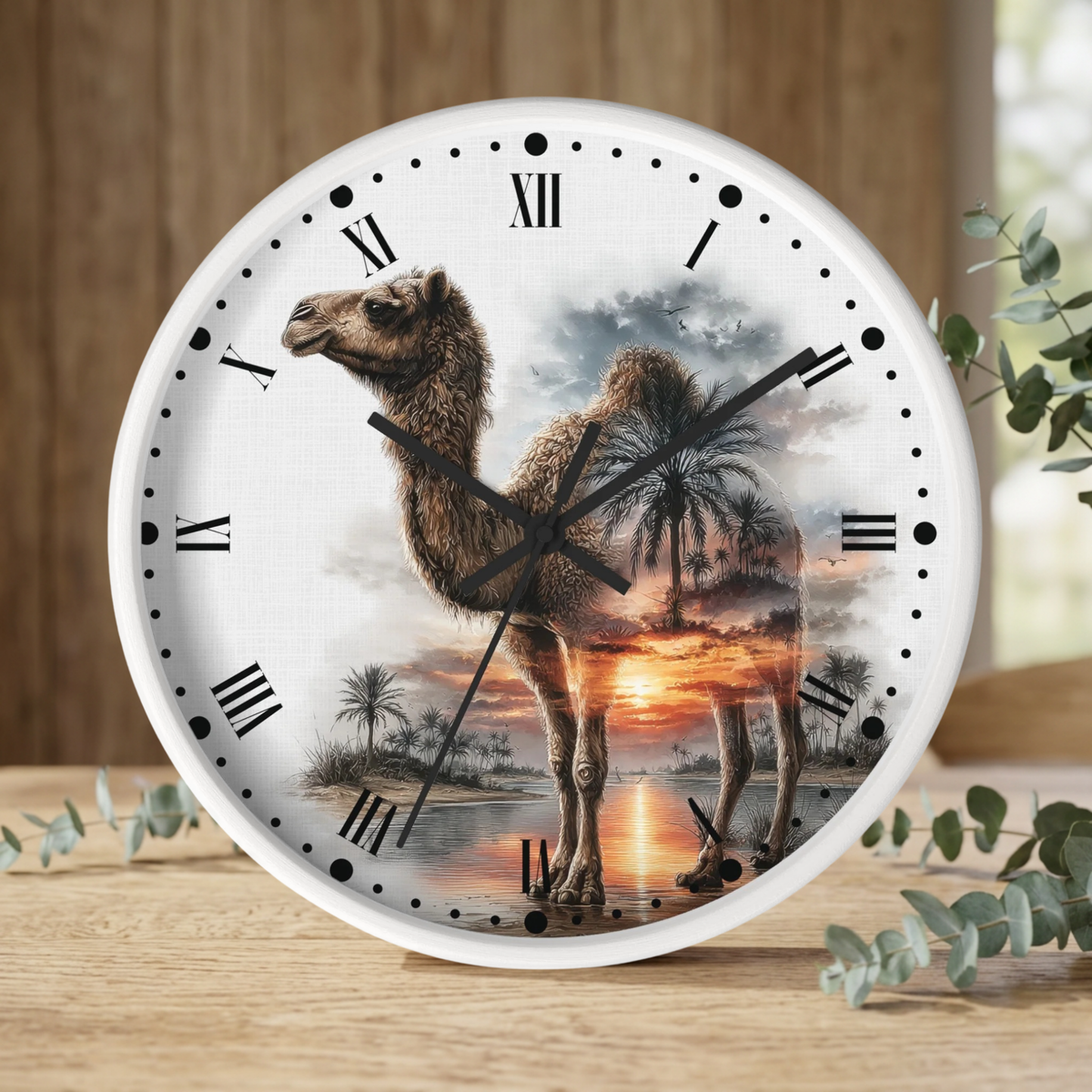 Camel Sunset Wall Clock — Desert Oasis Decor