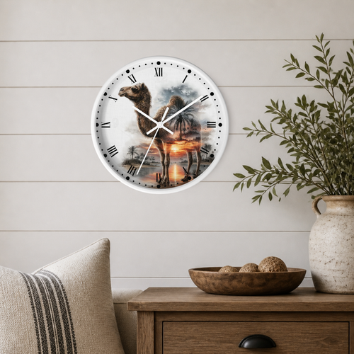 Camel Sunset Wall Clock — Desert Oasis Decor