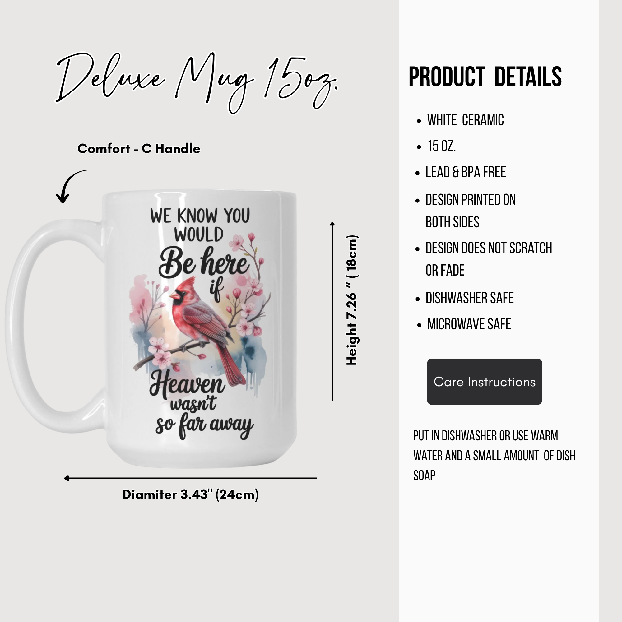 Cardinal Bird Remembrance Mug Deluxe 15oz.