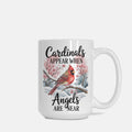 Mug with cardinal design and text on a white background