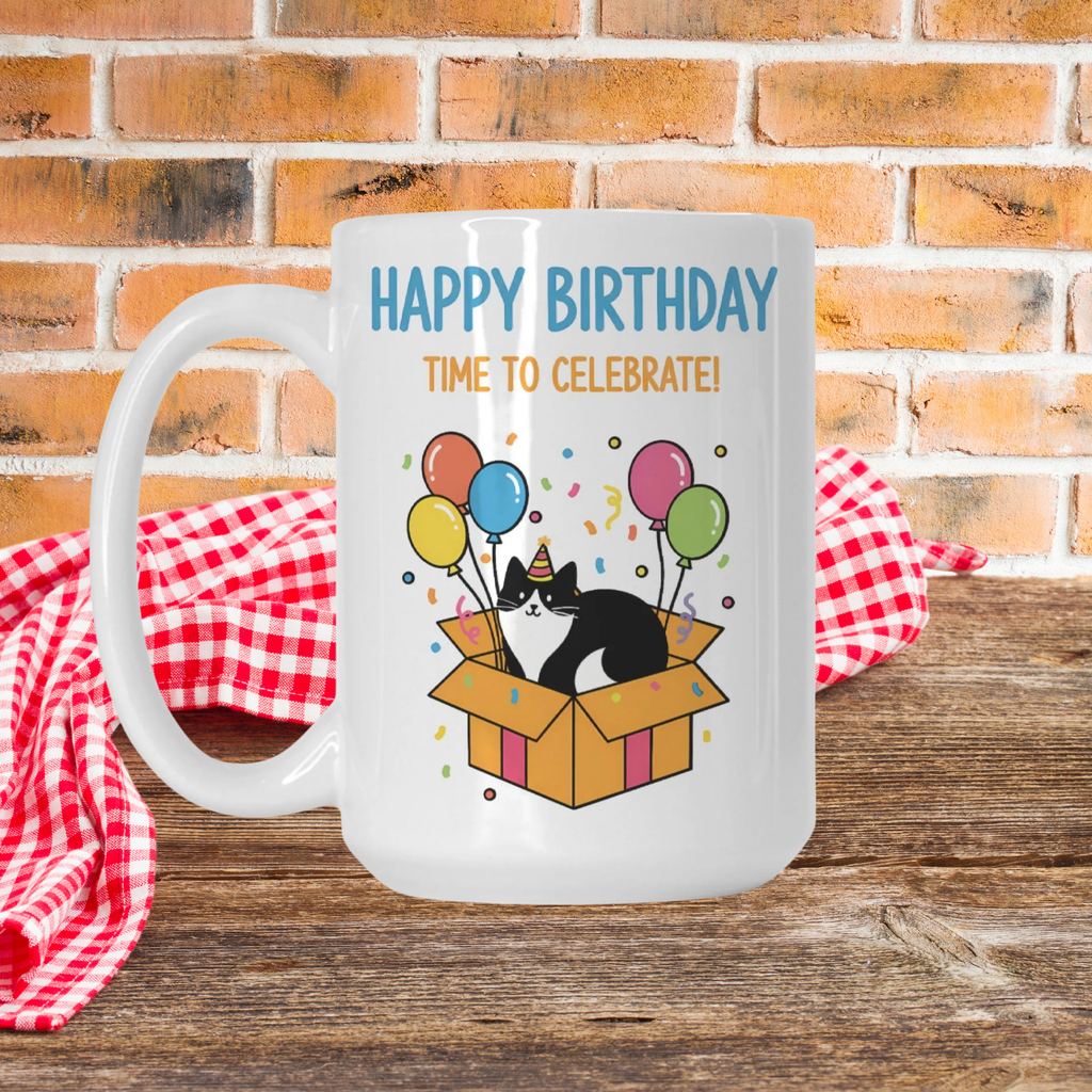 Cat Birthday Time To Celebrate Mug Deluxe 15oz.