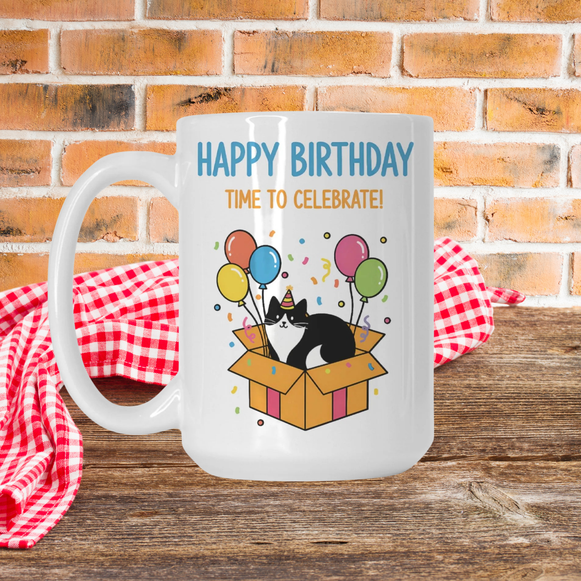 Cat Birthday Time To Celebrate Mug Deluxe 15oz.