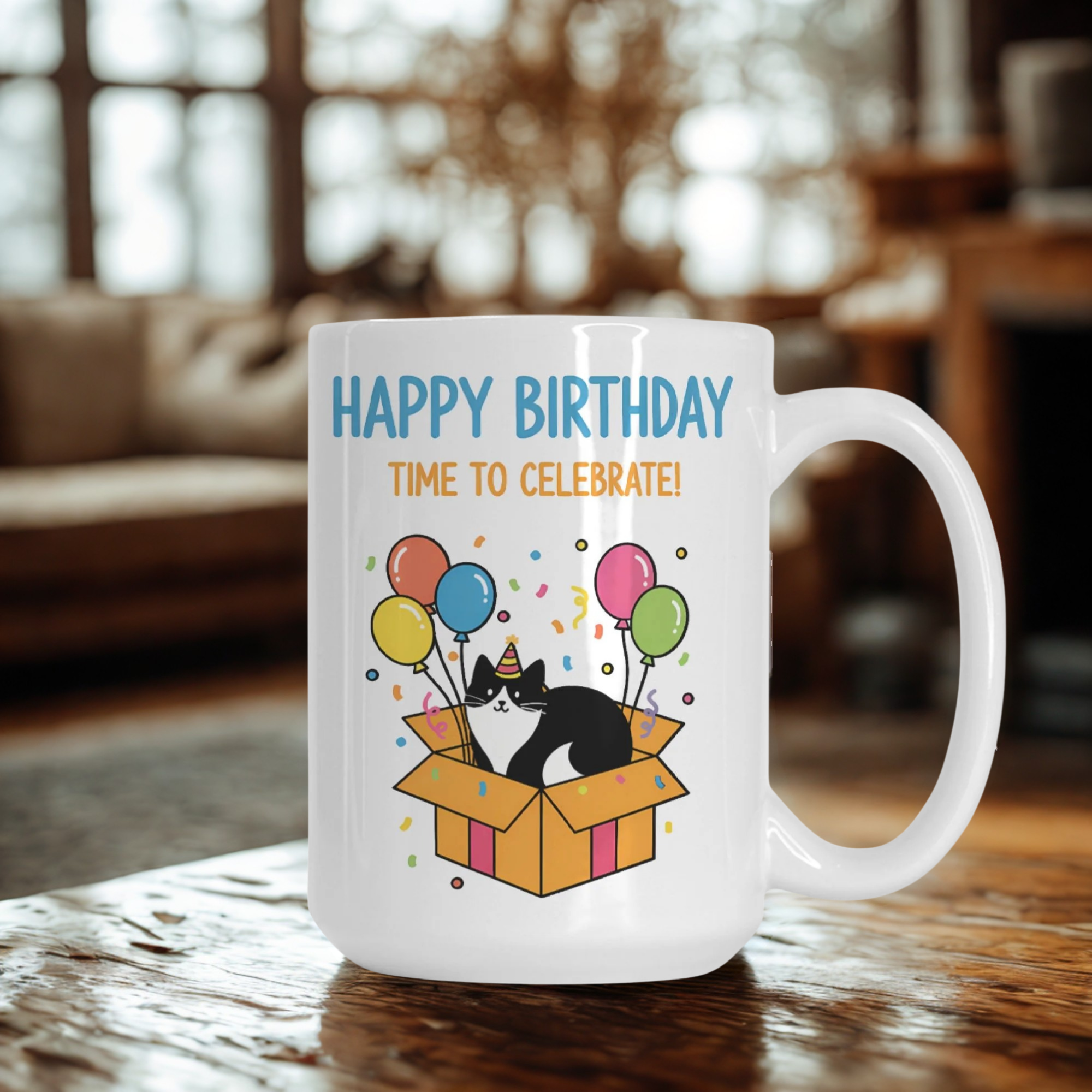 Cat Birthday Time To Celebrate Mug Deluxe 15oz.