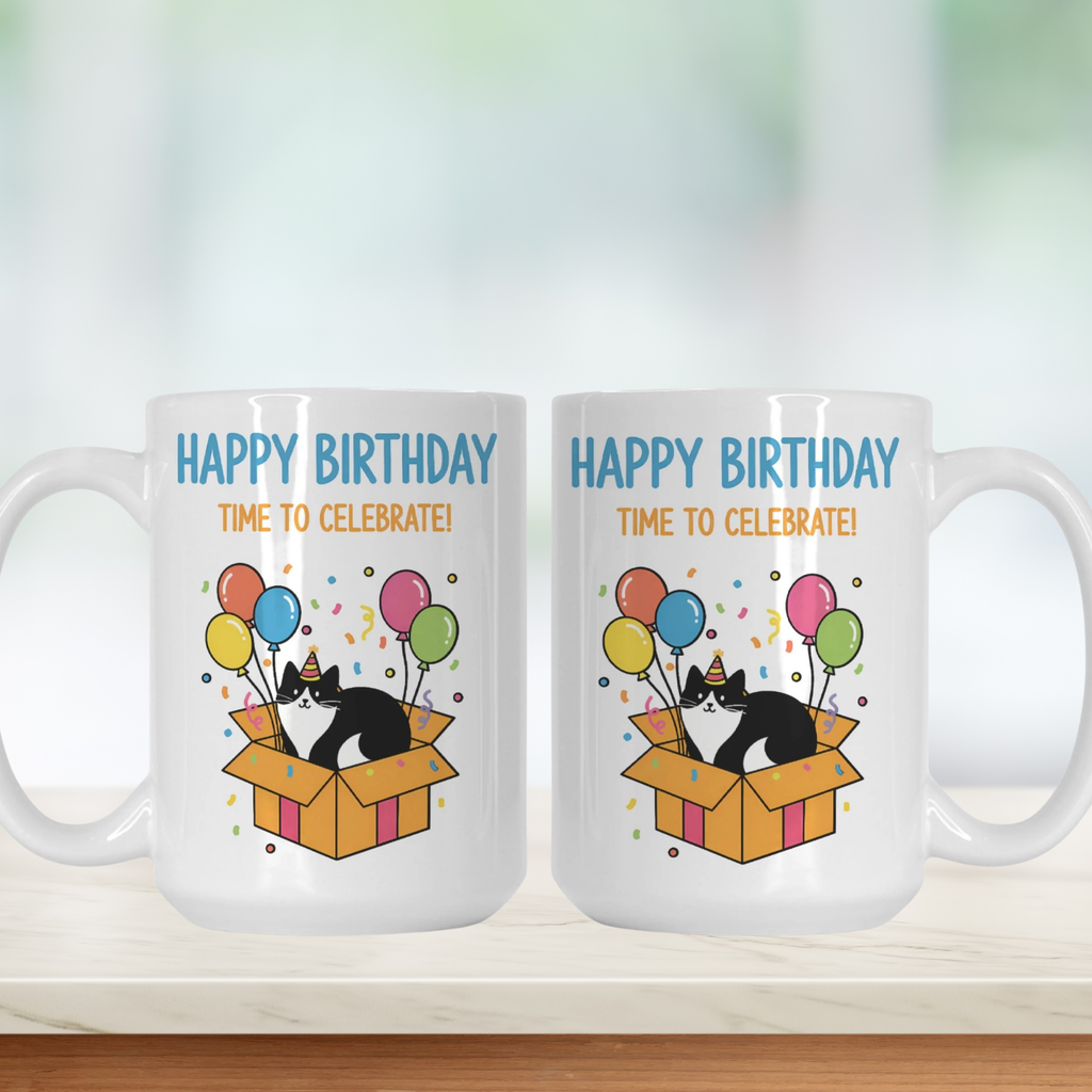 Cat Birthday Time To Celebrate Mug Deluxe 15oz.