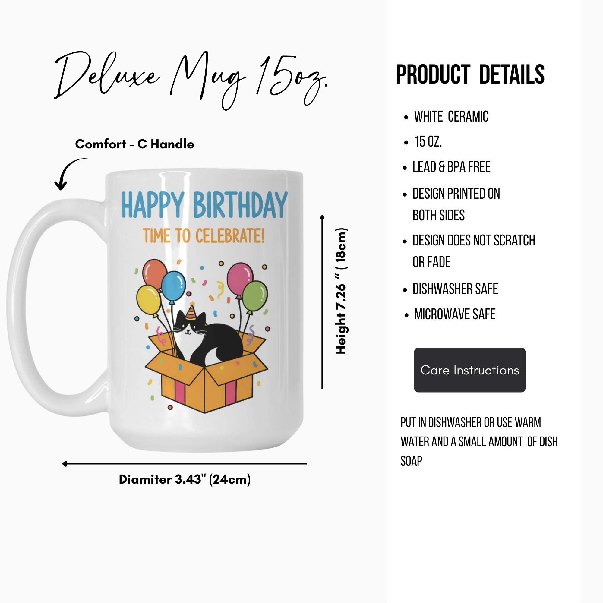 Cat Birthday Time To Celebrate Mug Deluxe 15oz.