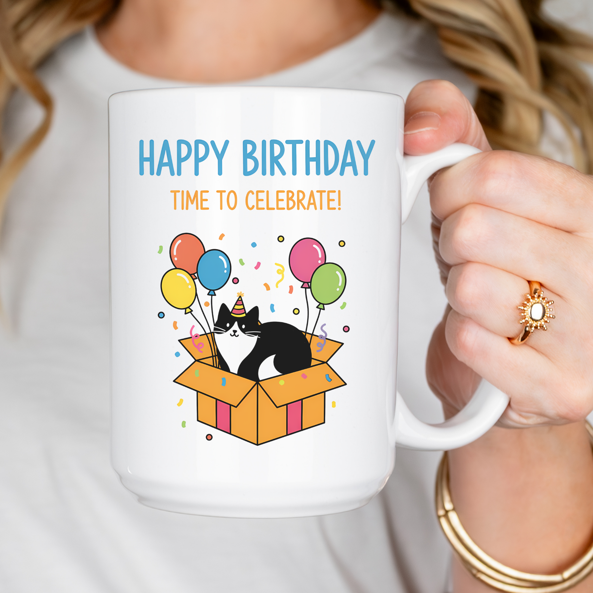 Cat Birthday Time To Celebrate Mug Deluxe 15oz.