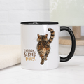 Black accent mug with a cat illustration and 'Catitude... Served Daily.' text on a white background
