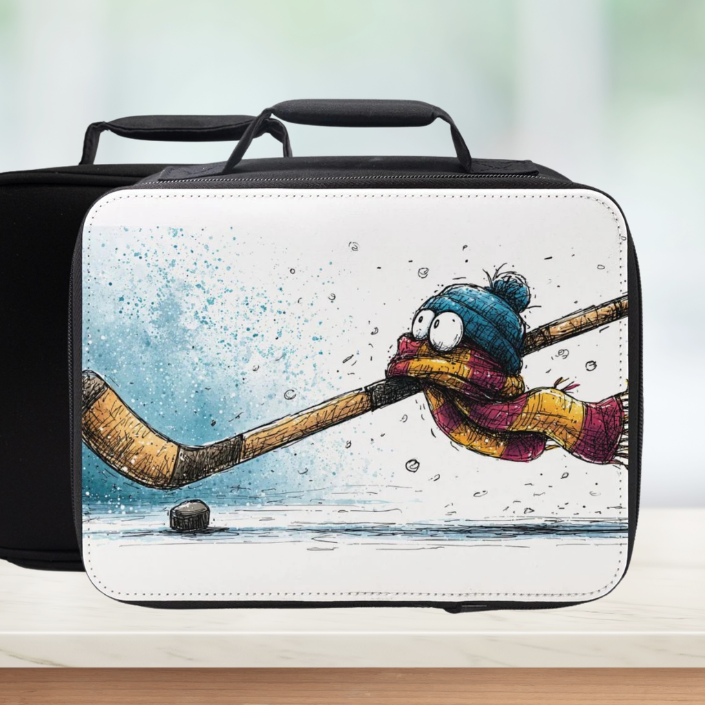  insulated lunch bag with cartoon character and hockey stick design