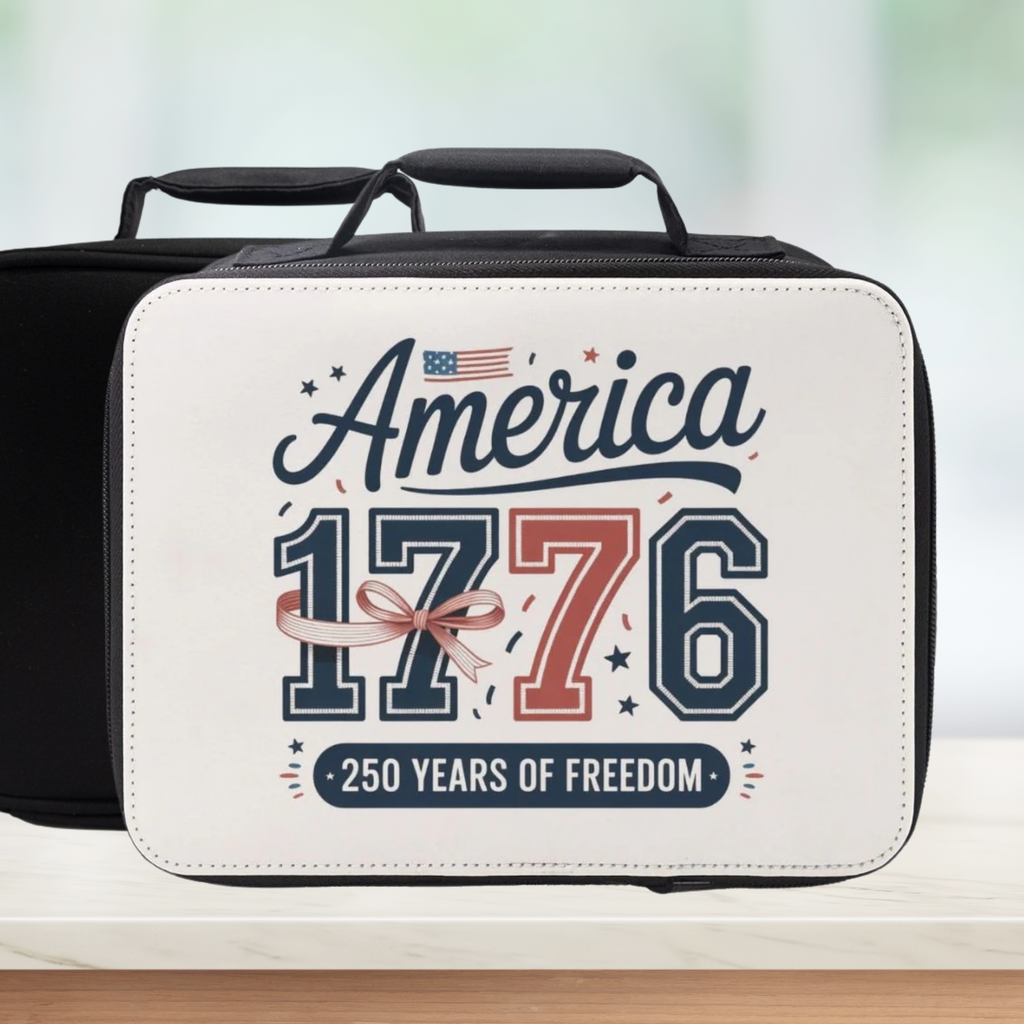  insulated lunch bag with 'America 1776' design on a white background