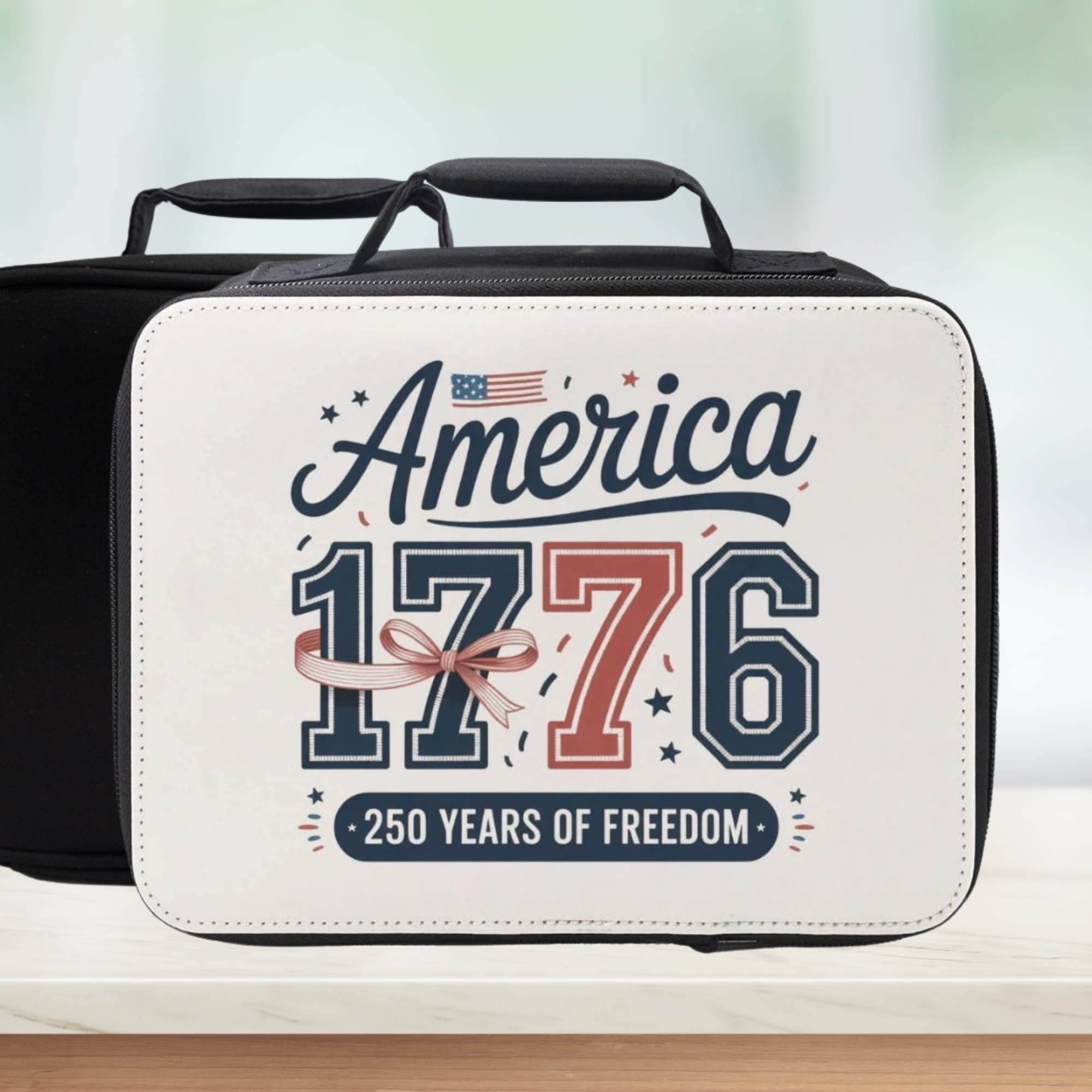  insulated lunch bag with 'America 1776' design on a white background