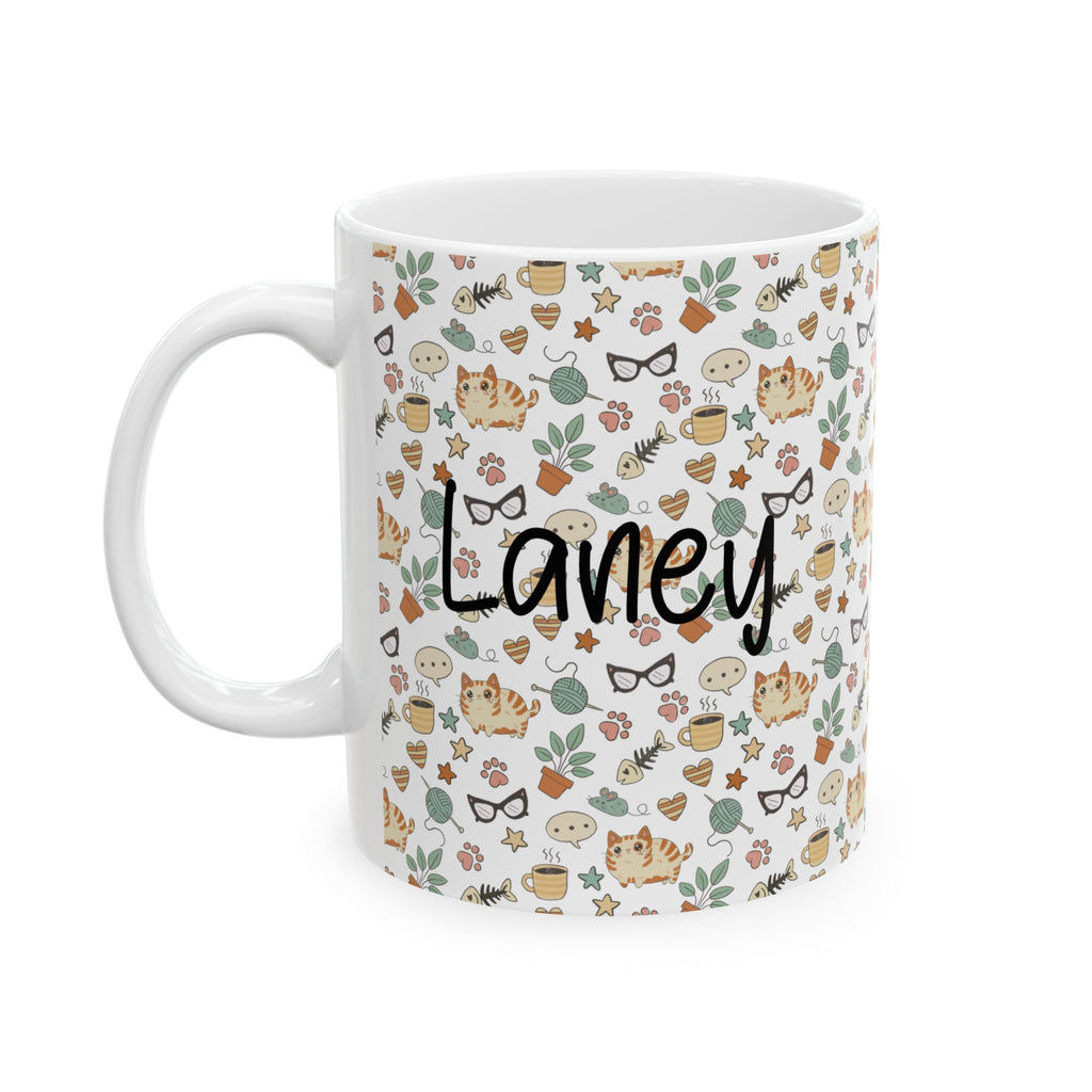 11oz Mug with a colorful pattern and the name 'Laney' on a white background