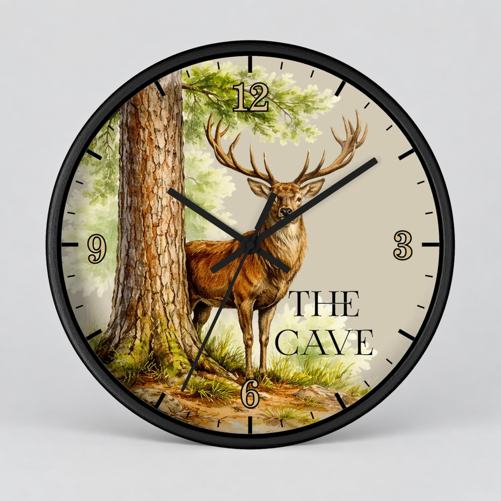 Custom Buck Deer Wall Clock — Rustic Woodland Man Cave Decor