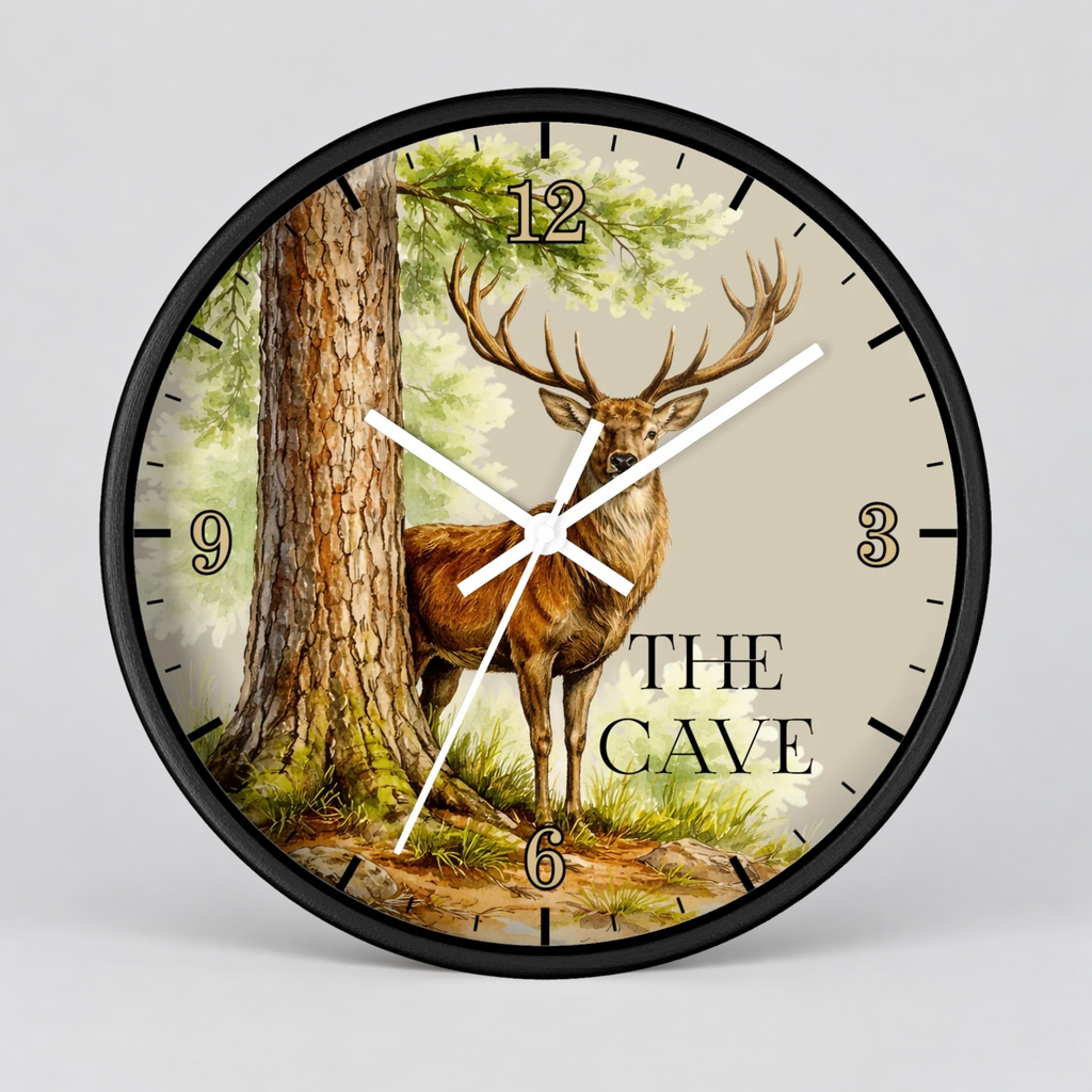 Custom Buck Deer Wall Clock — Rustic Woodland Man Cave Decor