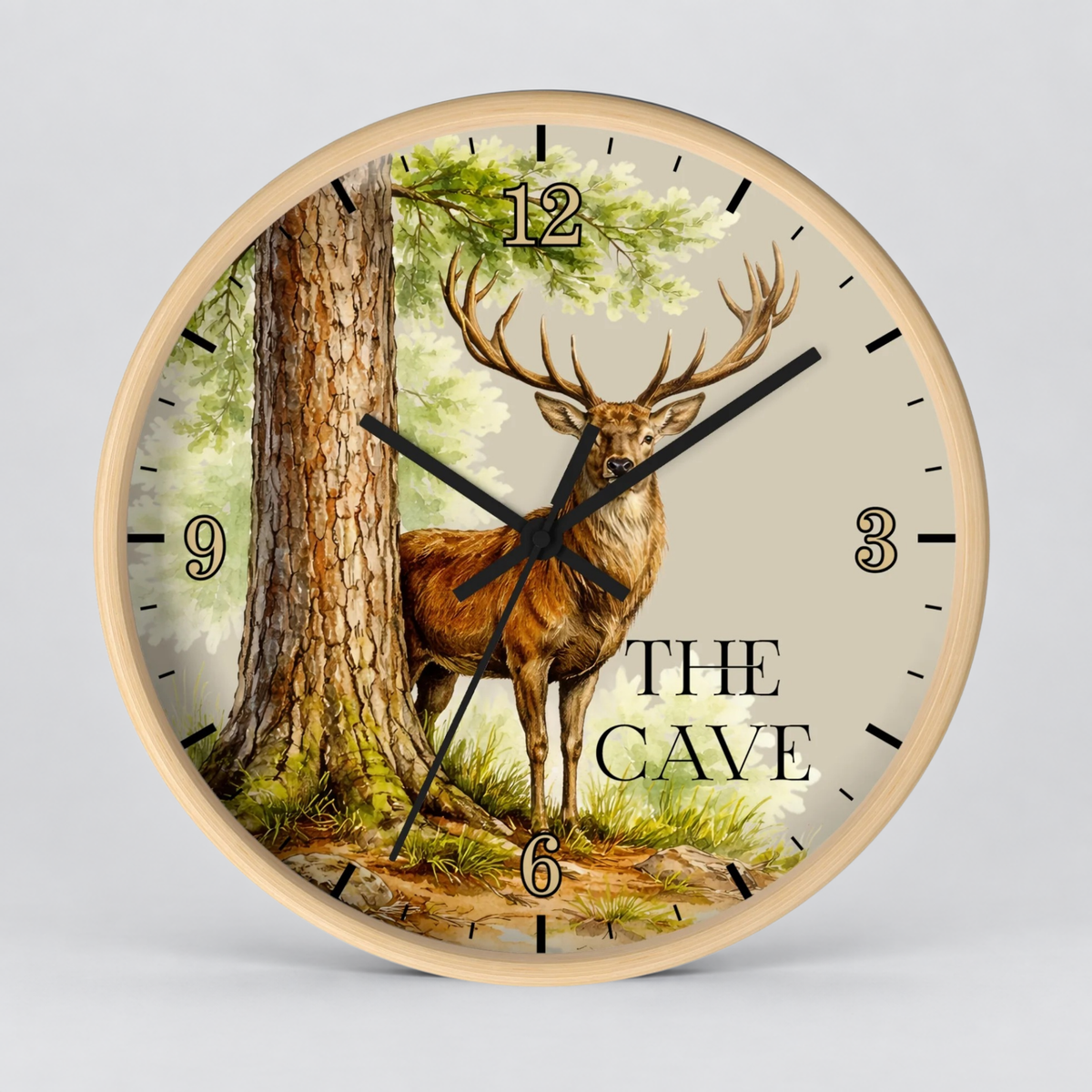 Custom Buck Deer Wall Clock — Rustic Woodland Man Cave Decor