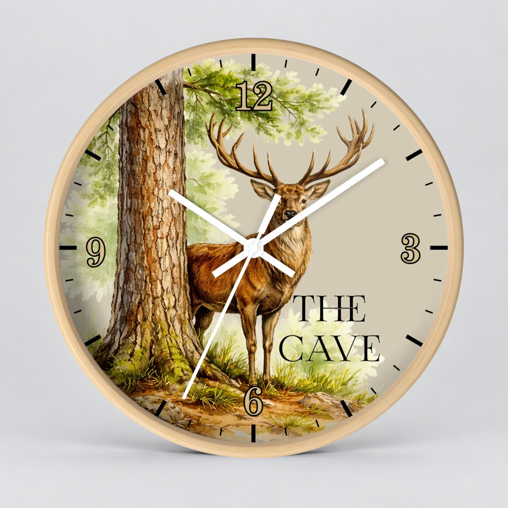 Custom Buck Deer Wall Clock — Rustic Woodland Man Cave Decor