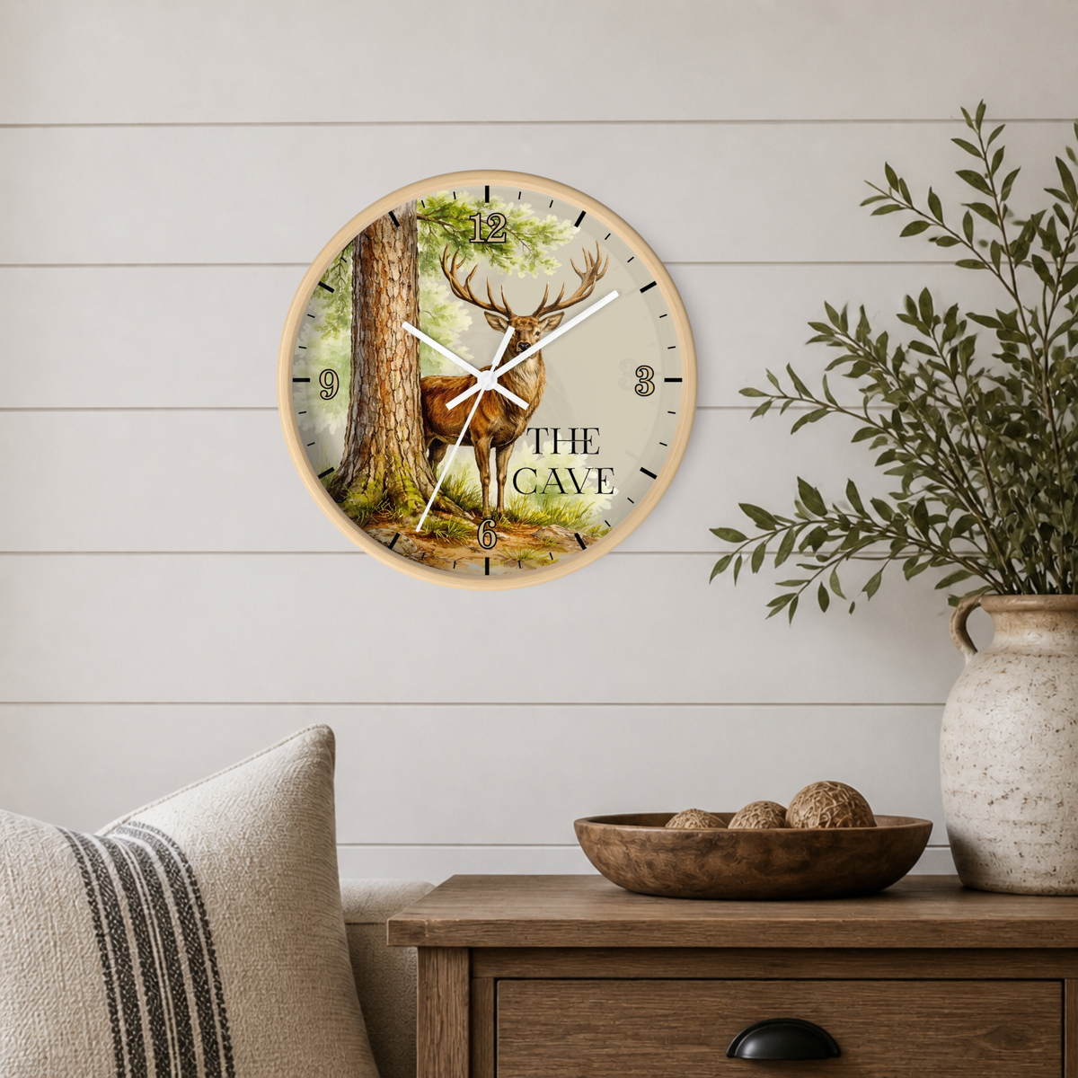 Custom Buck Deer Wall Clock — Rustic Woodland Man Cave Decor