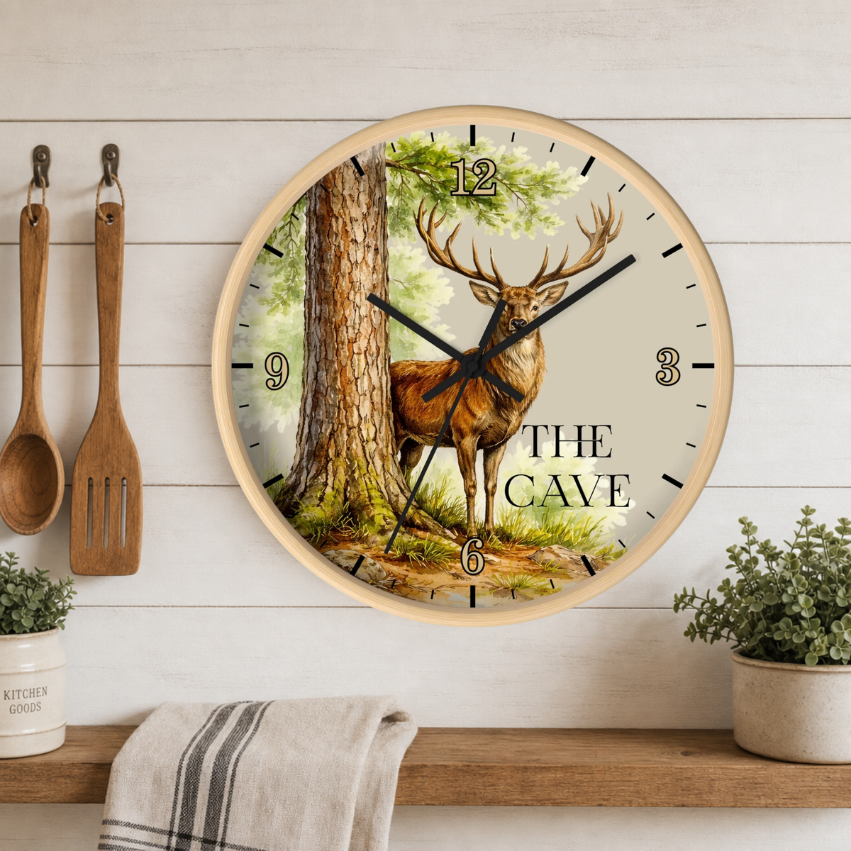 Custom Buck Deer Wall Clock — Rustic Woodland Man Cave Decor