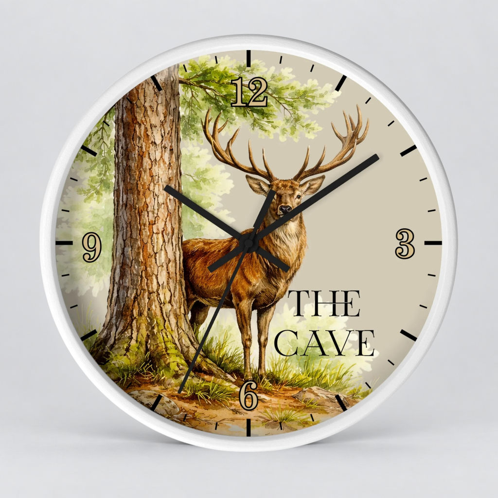 Custom Buck Deer Wall Clock — Rustic Woodland Man Cave Decor